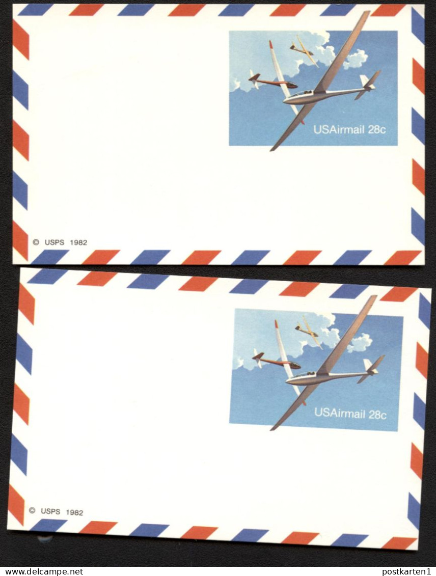 UXC20 2 Air Mail Postal Cards VARIANTS OF FLUORESCENCE Mint 1982 - 1981-00