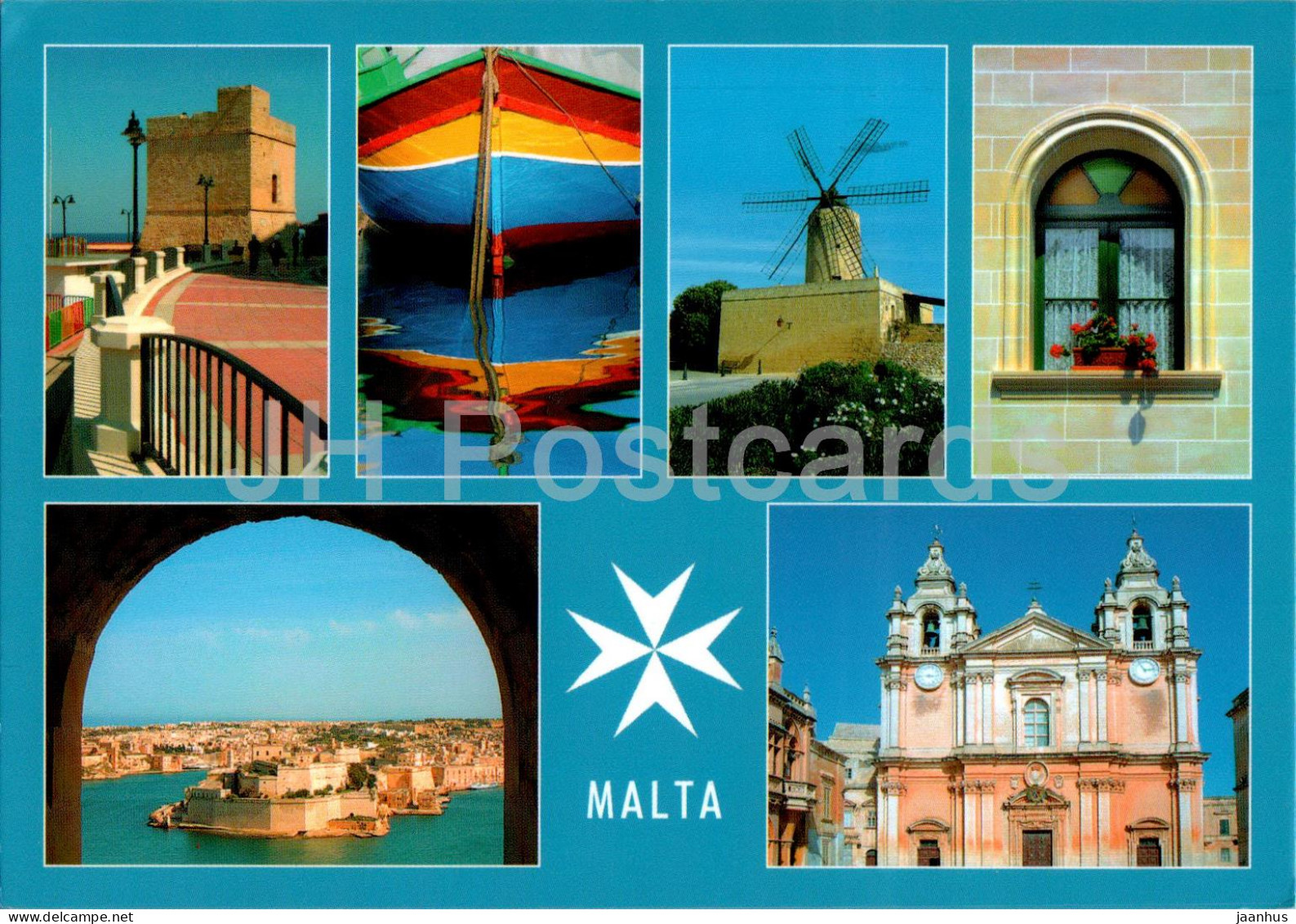 Malta - Sliema - Fishing Boat - Windmill - Grand Harbour - Madina Cathedral - Multiview - 2005 - Malta - Used - Malte
