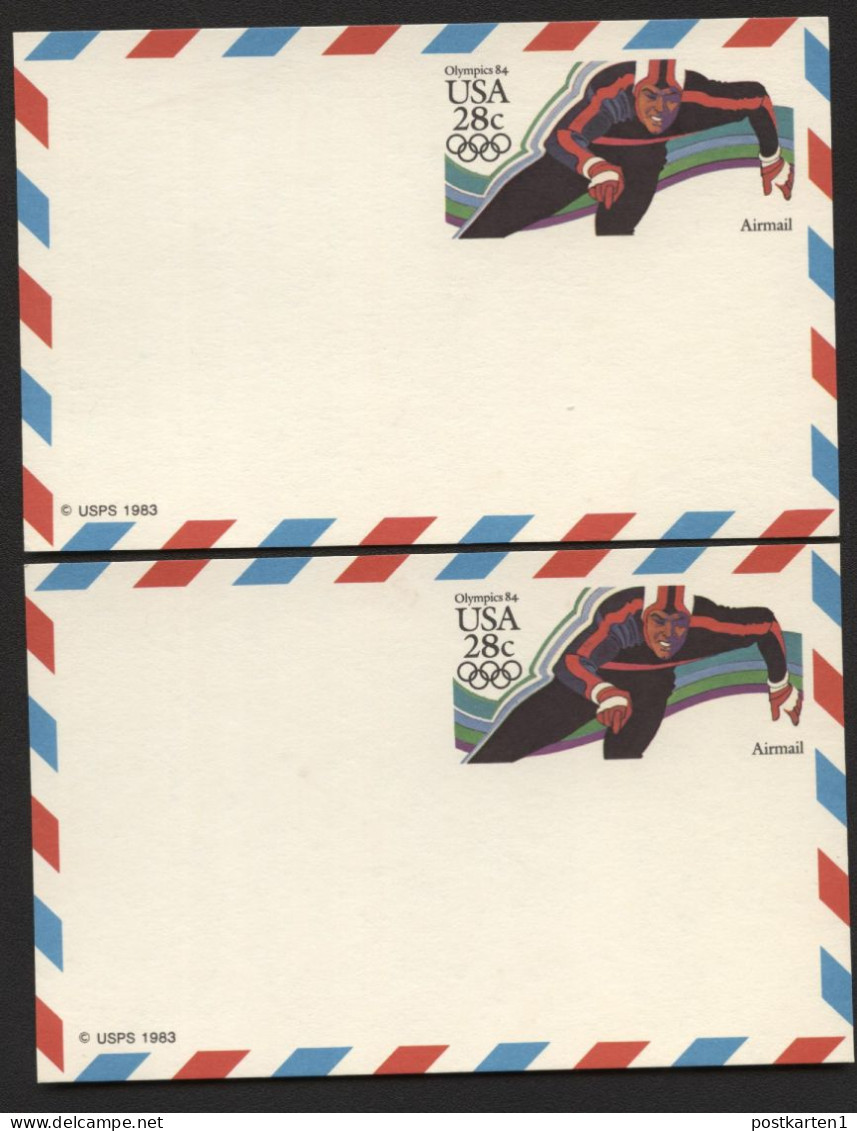 UXC21 2 Air Mail Postal Cards VARIANTS OF FLUORESCENCE Mint 1983 - 1981-00