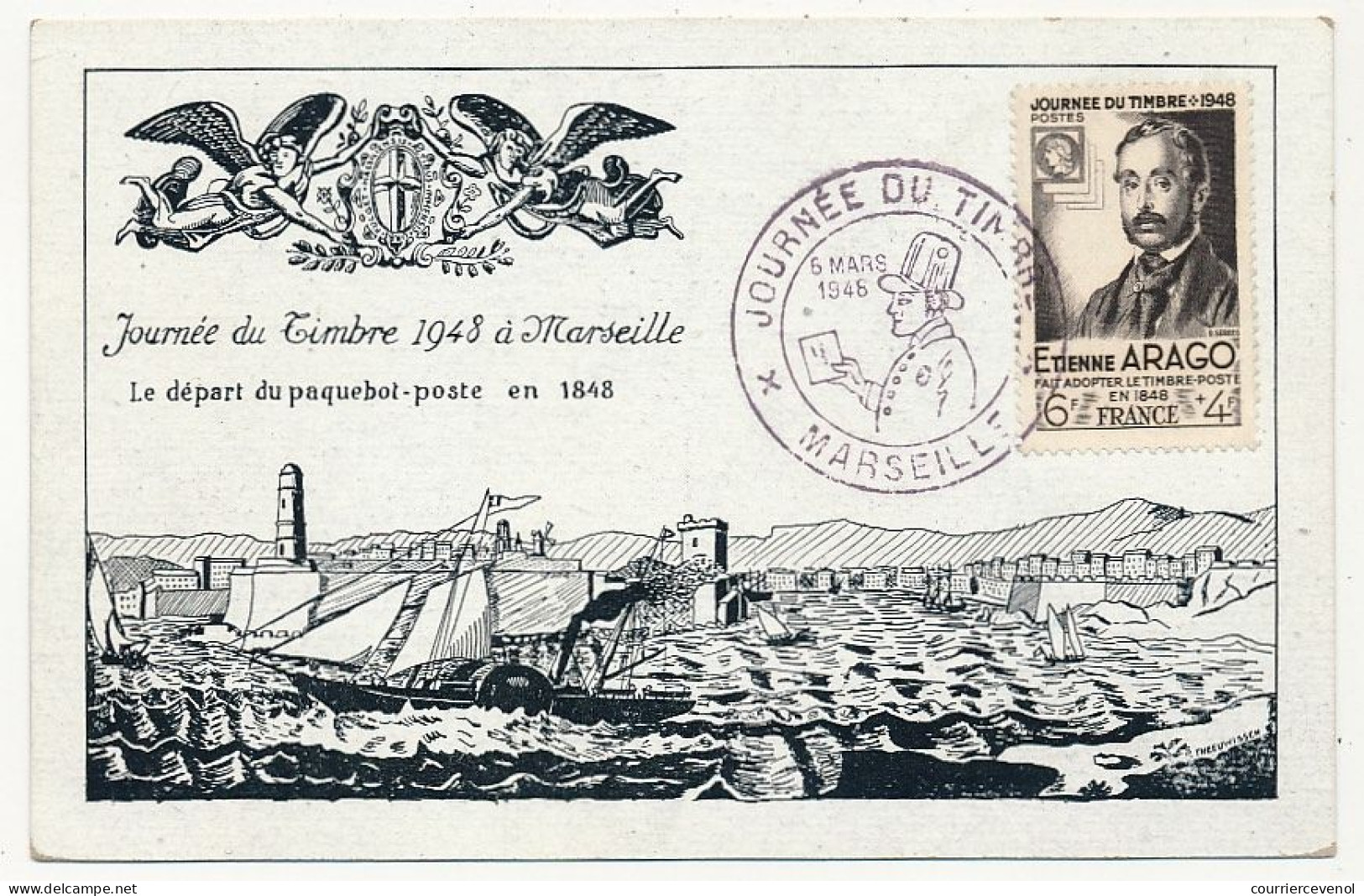 FRANCE - Carte Locale Journée Du Timbre 1948 - MARSEILLE - Timbre Etienne Arago - Día Del Sello