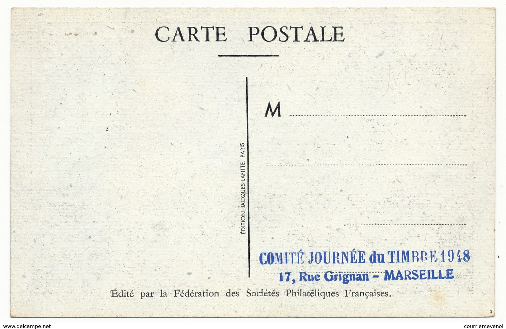 FRANCE - Carte Locale Journée Du Timbre 1948 - MARSEILLE - Timbre Etienne Arago - Stamp's Day