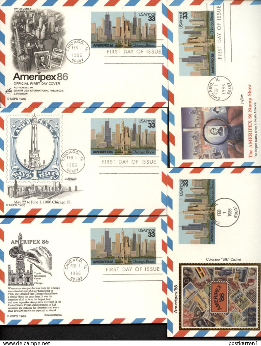 UXC23 5 Air Mail Postal Cards FDC 1986 - 1981-00