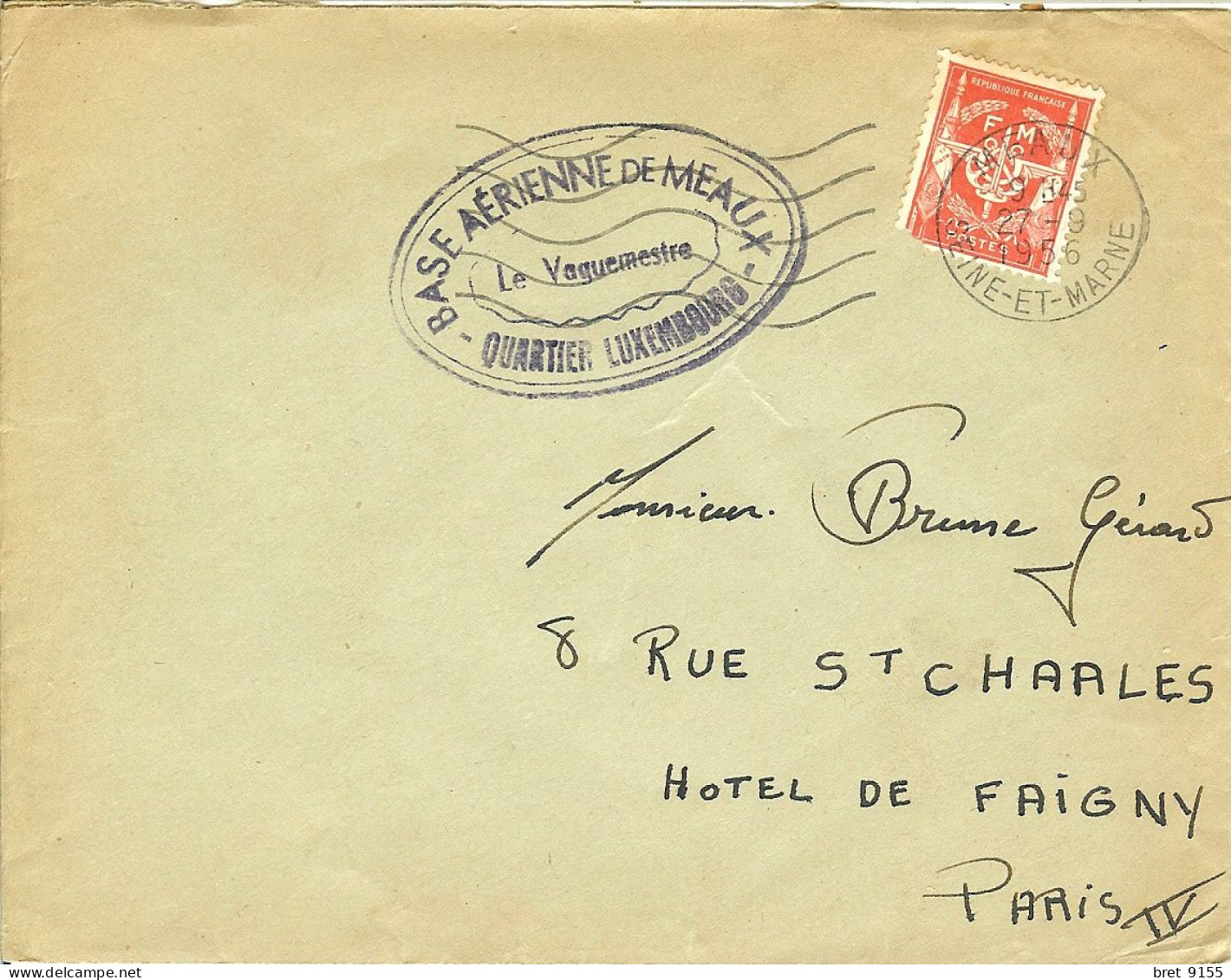 77 BASE AERIENNE DE MEAUX QUARTIER LUXEMBOURG TIMBRE FM - Military Postmarks From 1900 (out Of Wars Periods)