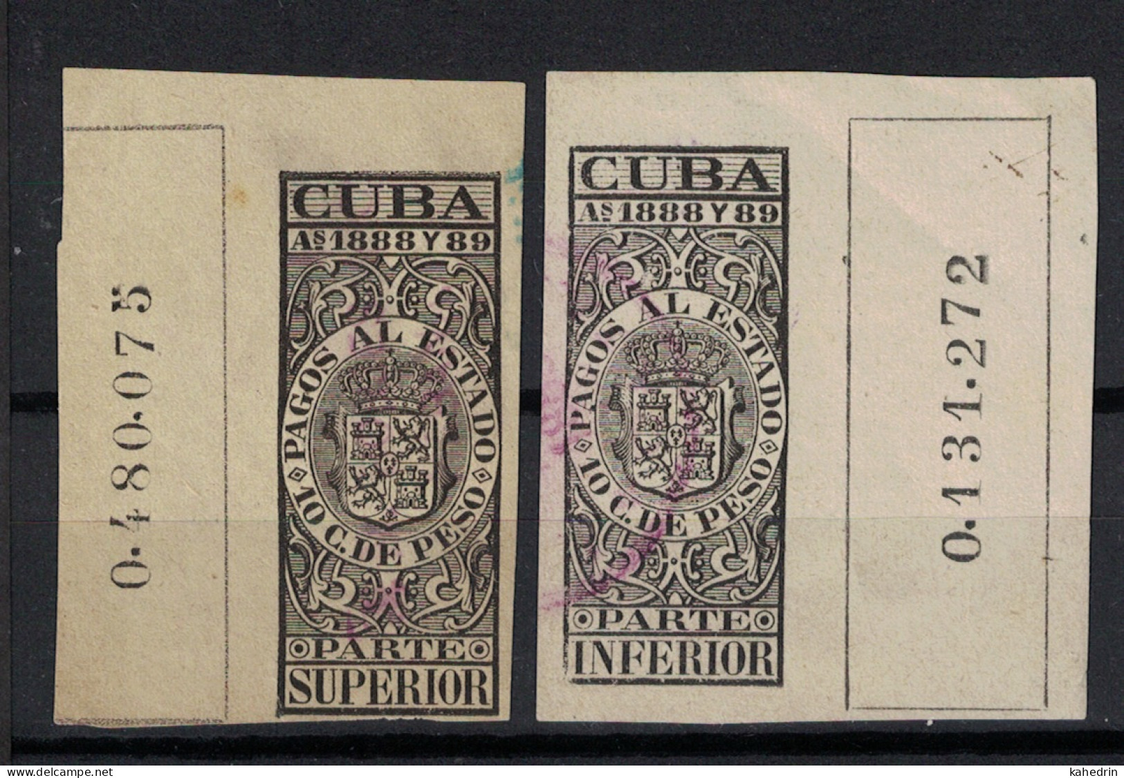 España / Spain, Isla De Cuba 1888 - 1889, Revenue Postal Tax Fiscal, Coat Of Arms (o), Used - Cuba (1874-1898)