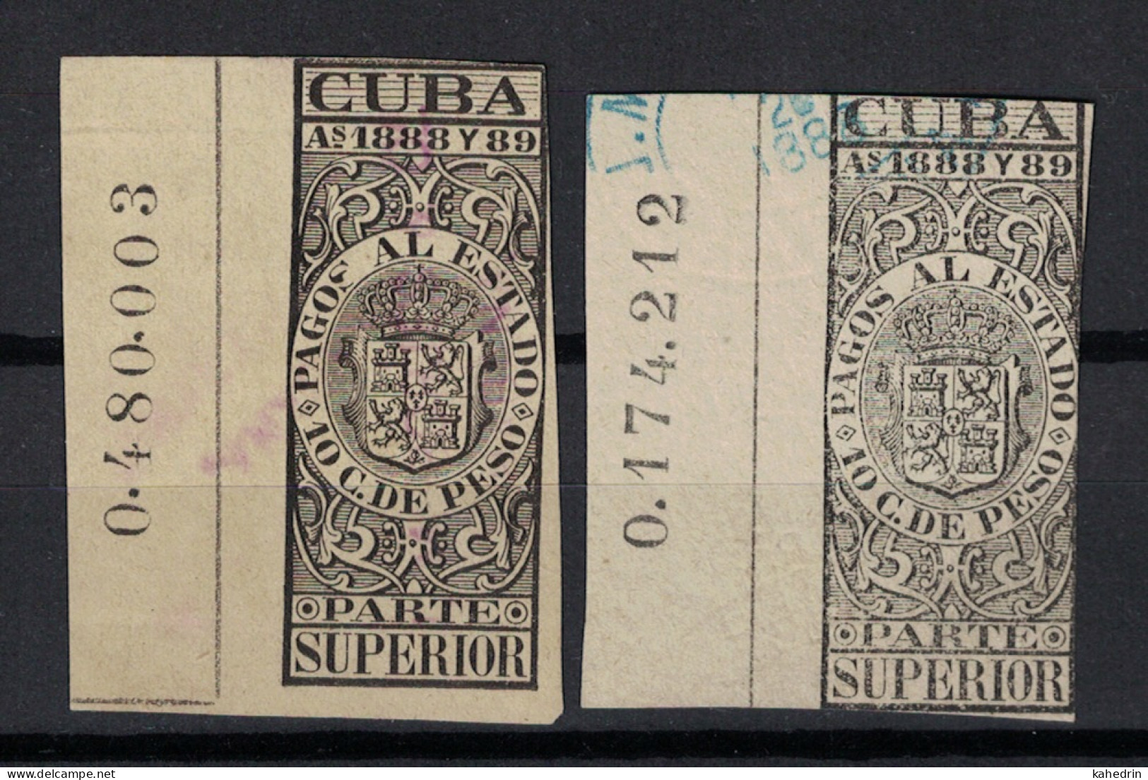 España / Spain, Isla De Cuba 1888 - 1889, Revenue Postal Tax Fiscal, Coat Of Arms (o), Used - Cuba (1874-1898)