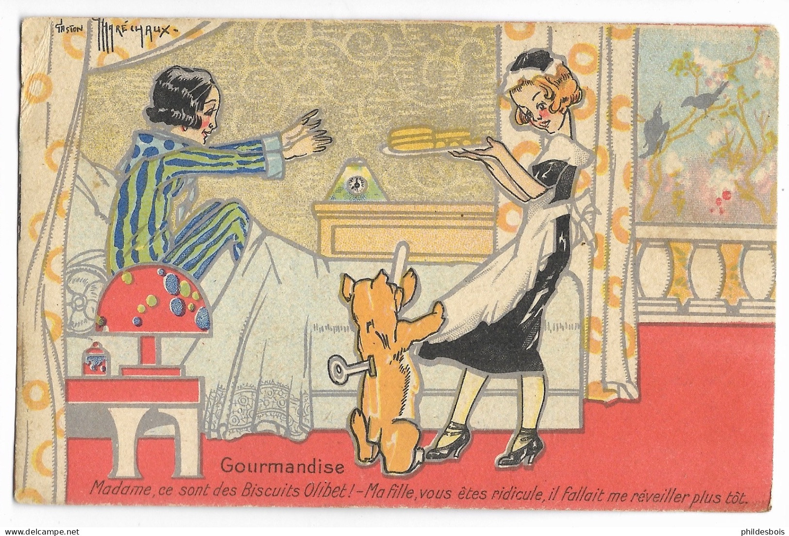 Carte PUBLICITAIRE  Illustrateur Gaston Marechaux  " Gourmandise "  Biscuit OLIBET (ours En Peluche) - Publicité