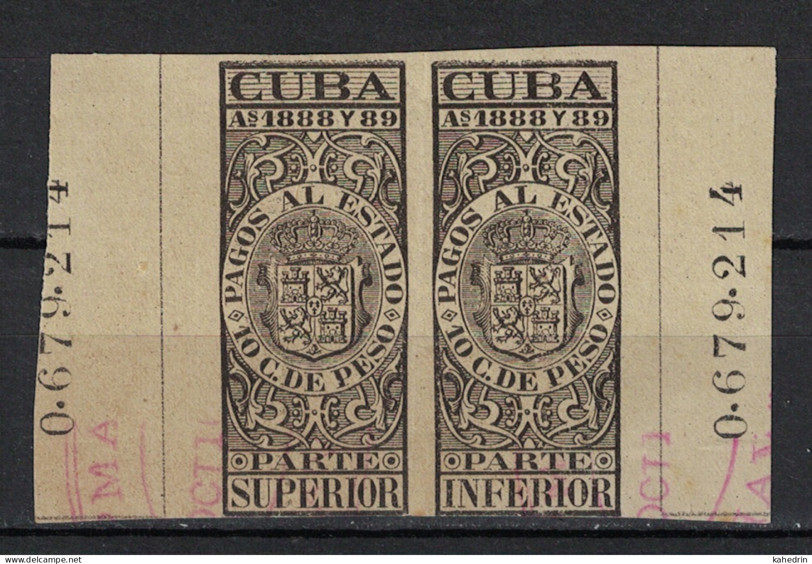 España / Spain, Isla De Cuba 1888 - 1889, Revenue Postal Tax Fiscal, Coat Of Arms (o), Used - Cuba (1874-1898)