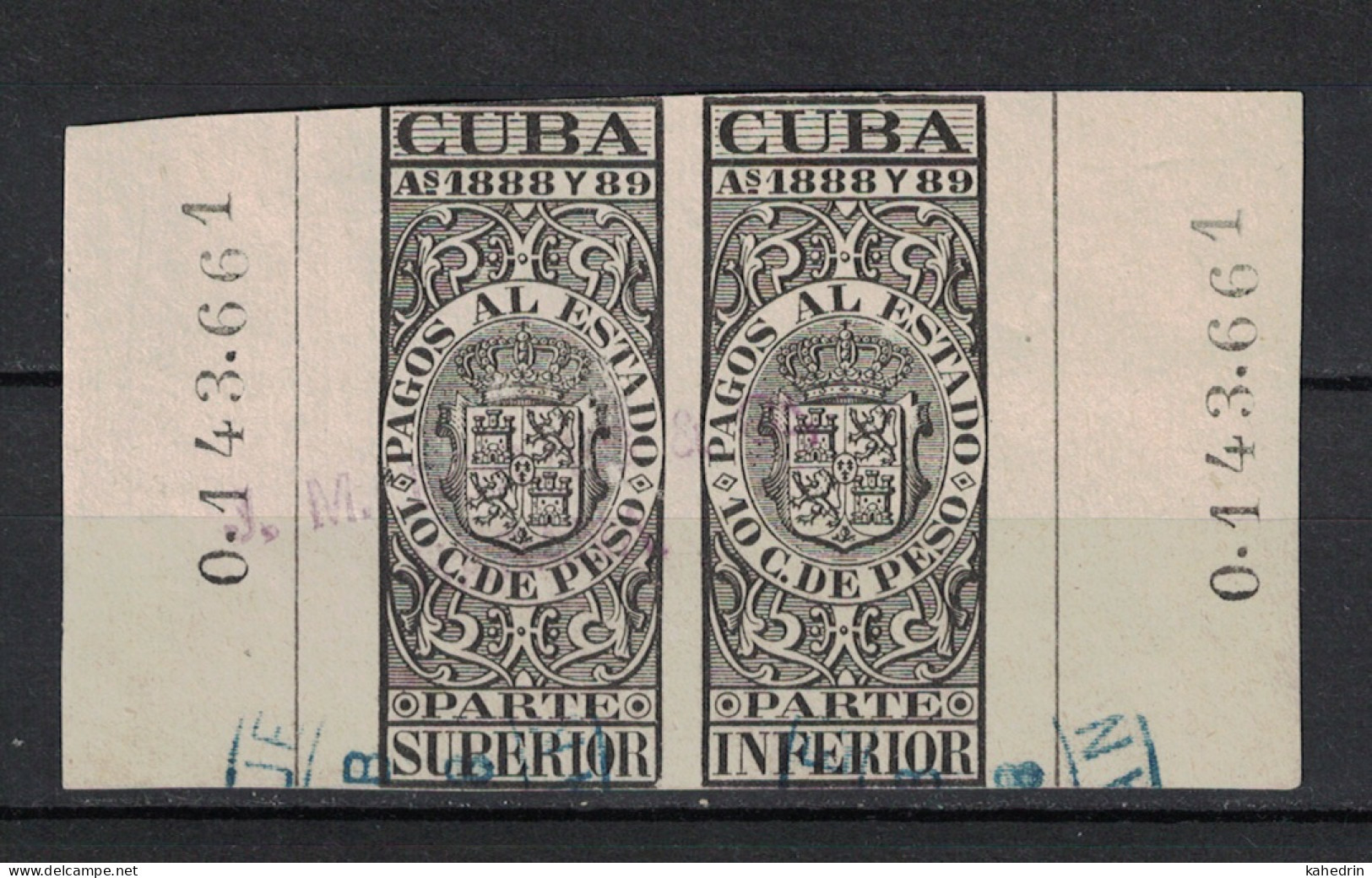 España / Spain, Isla De Cuba 1888 - 1889, Revenue Postal Tax Fiscal, Coat Of Arms (o), Used - Cuba (1874-1898)