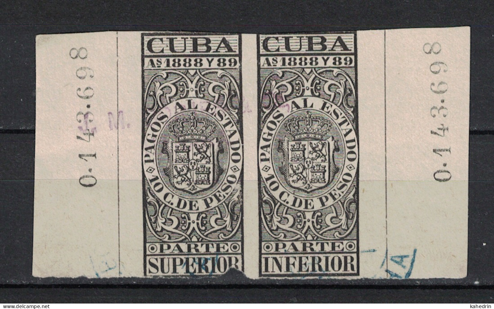 España / Spain, Isla De Cuba 1888 - 1889, Revenue Postal Tax Fiscal, Coat Of Arms (o), Used - Cuba (1874-1898)