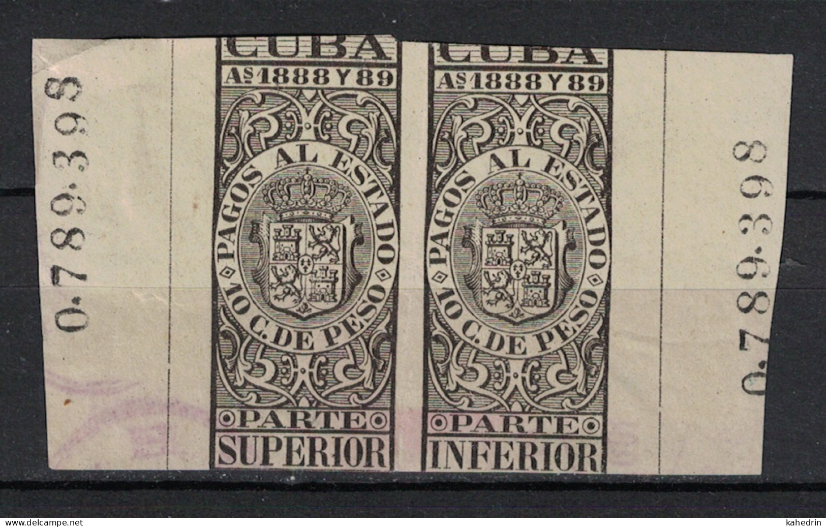 España / Spain, Isla De Cuba 1888 - 1889, Revenue Postal Tax Fiscal, Coat Of Arms (o), Used - Cuba (1874-1898)