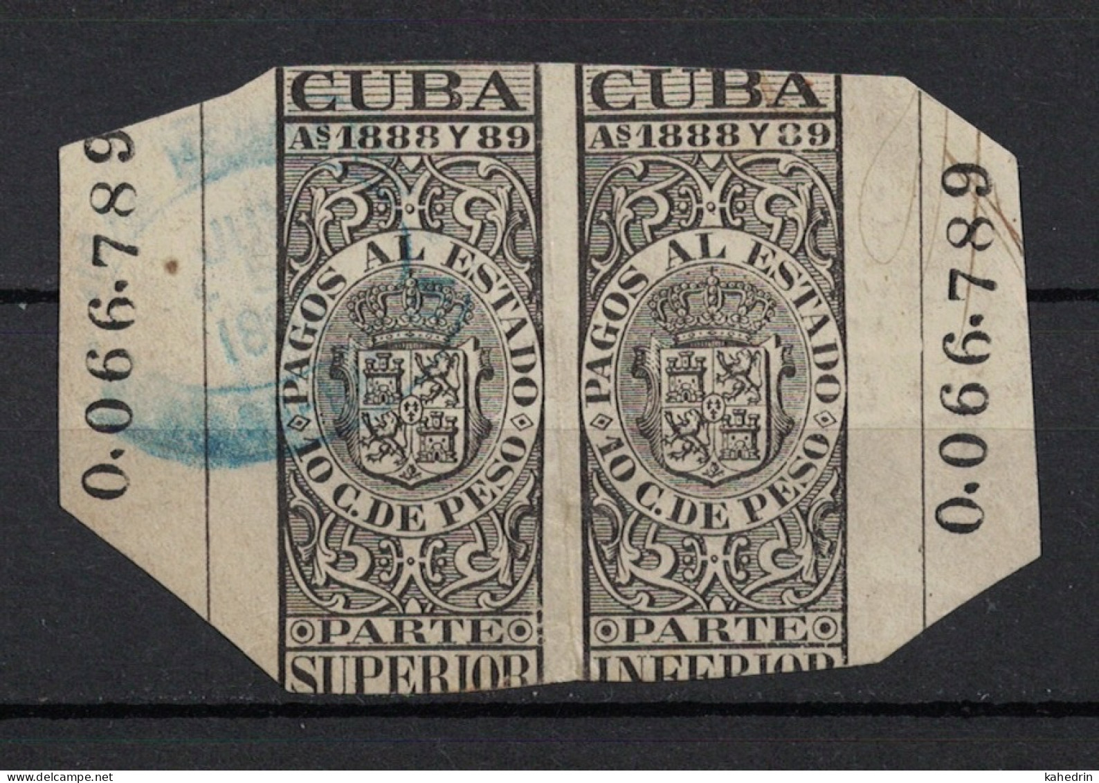 España / Spain, Isla De Cuba 1888 - 1889, Revenue Postal Tax Fiscal, Coat Of Arms (o), Used - Cuba (1874-1898)