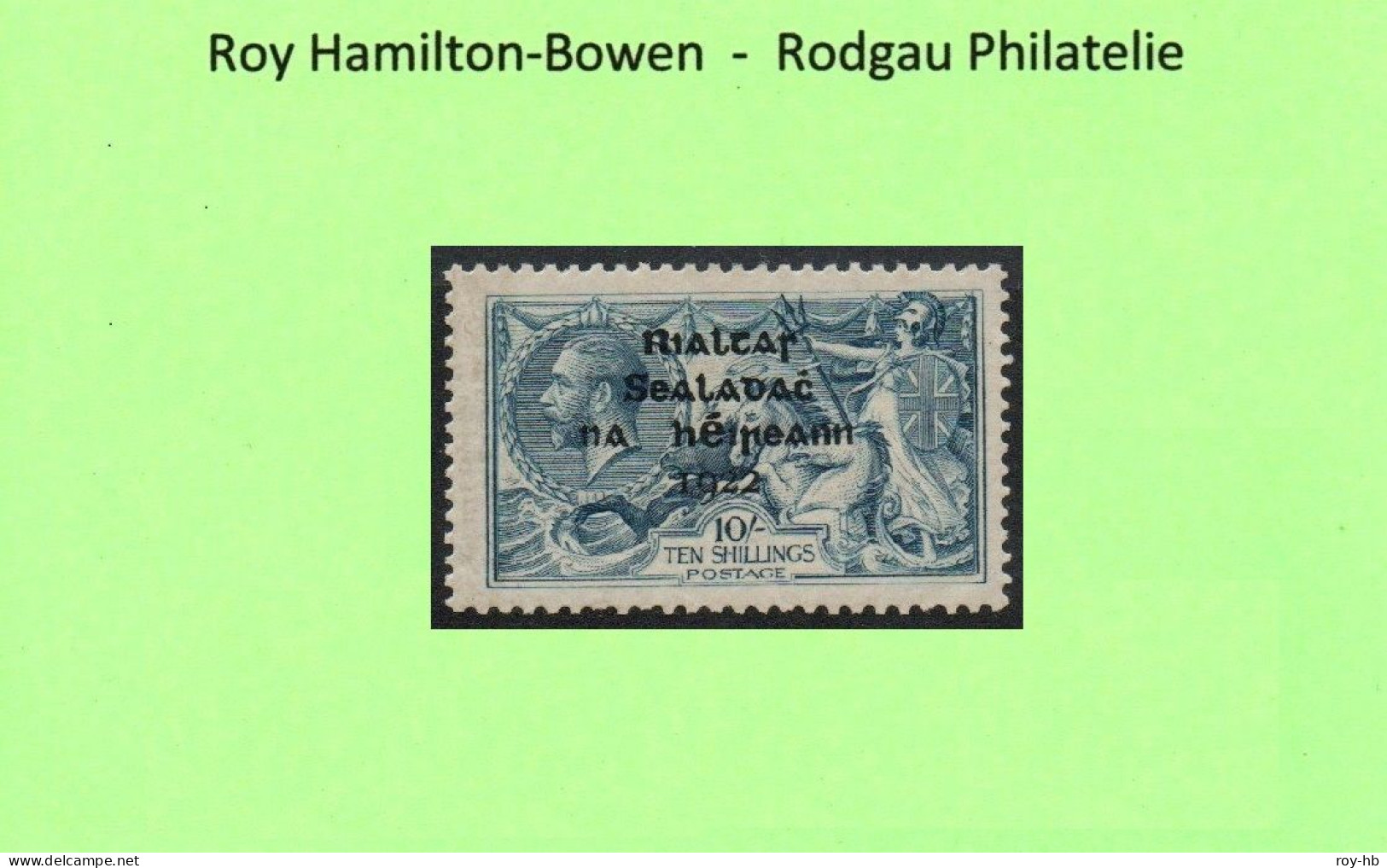 1922 Thom "Rialtas" 10/- With "Major Re-entry" From R.1/1, With Feldman Cert.  Only 4 Mint Examples Known! - Unused Stamps