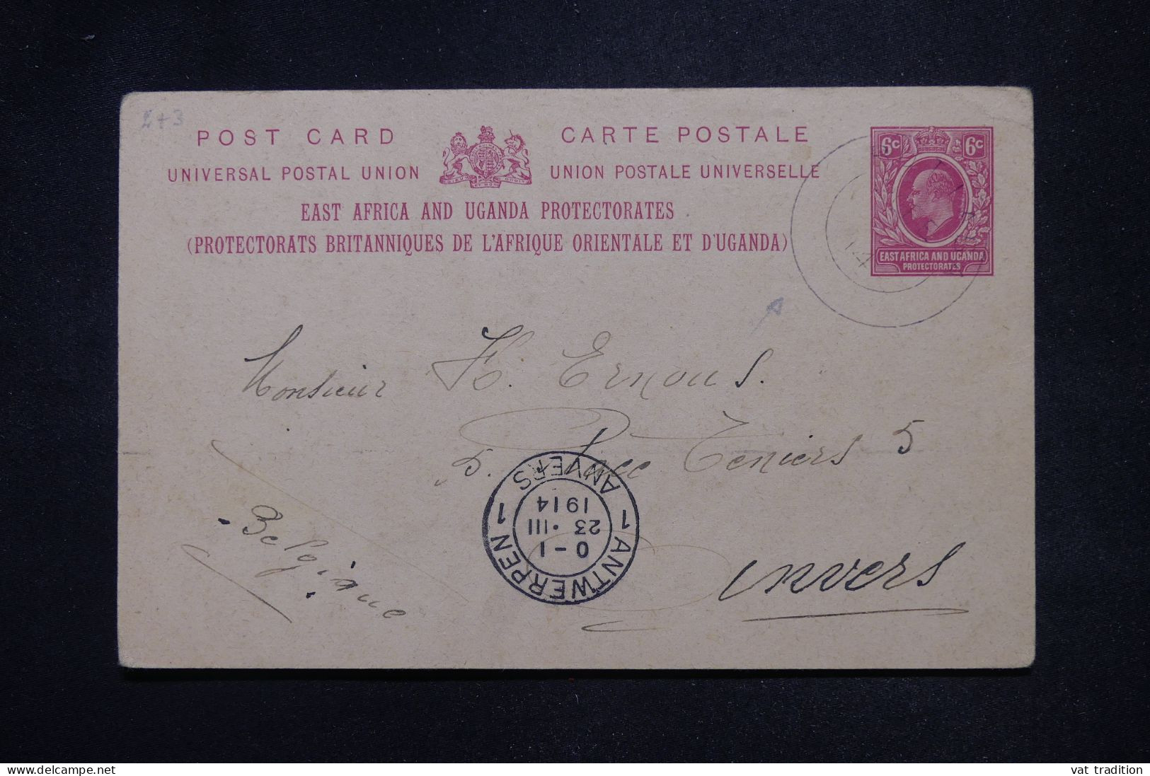 AFRIQUE ORIENTALE  - Entier Postal Pour La Belgique En 1914  - L 147260 - Protectorados De África Oriental Y Uganda