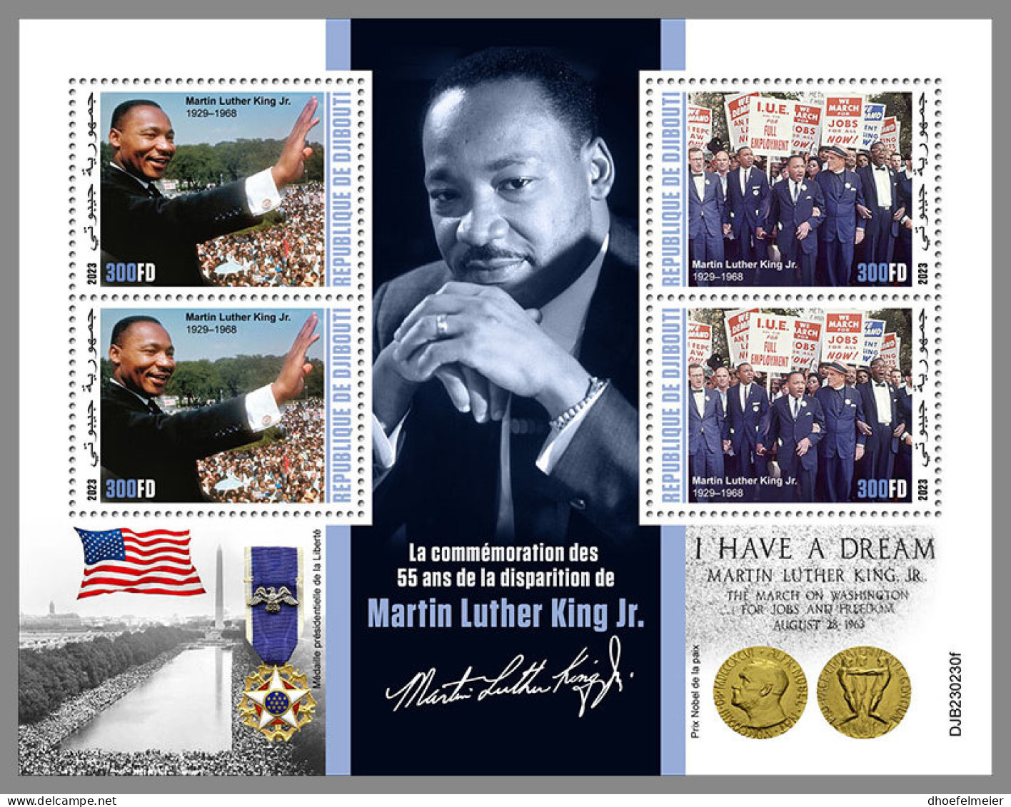 DJIBOUTI 2023 MNH Martin Luther King Jr. M/S - OFFICIAL ISSUE - DHQ2338 - Martin Luther King