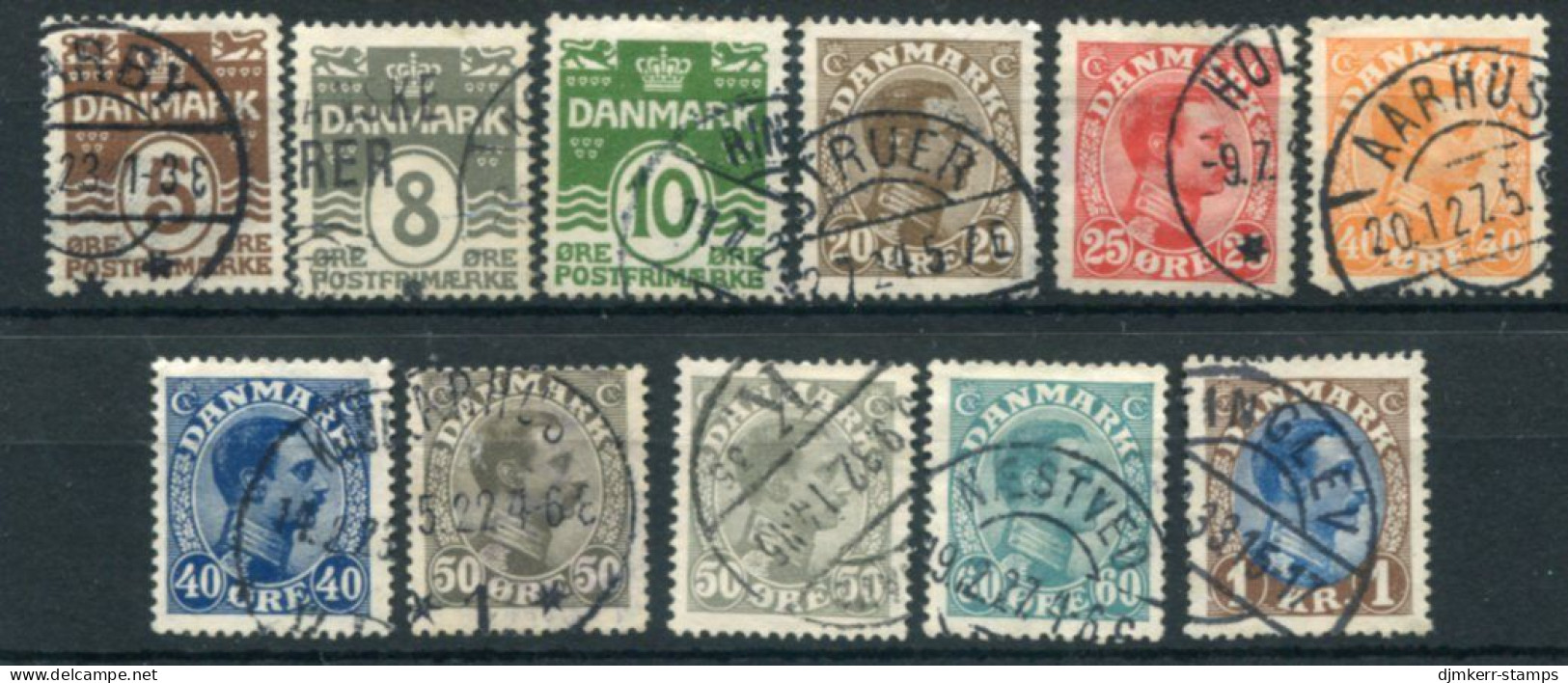 DENMARK 1921-22 Numeral And King Christian X Definitives Used .  Michel 118-28 - Gebraucht