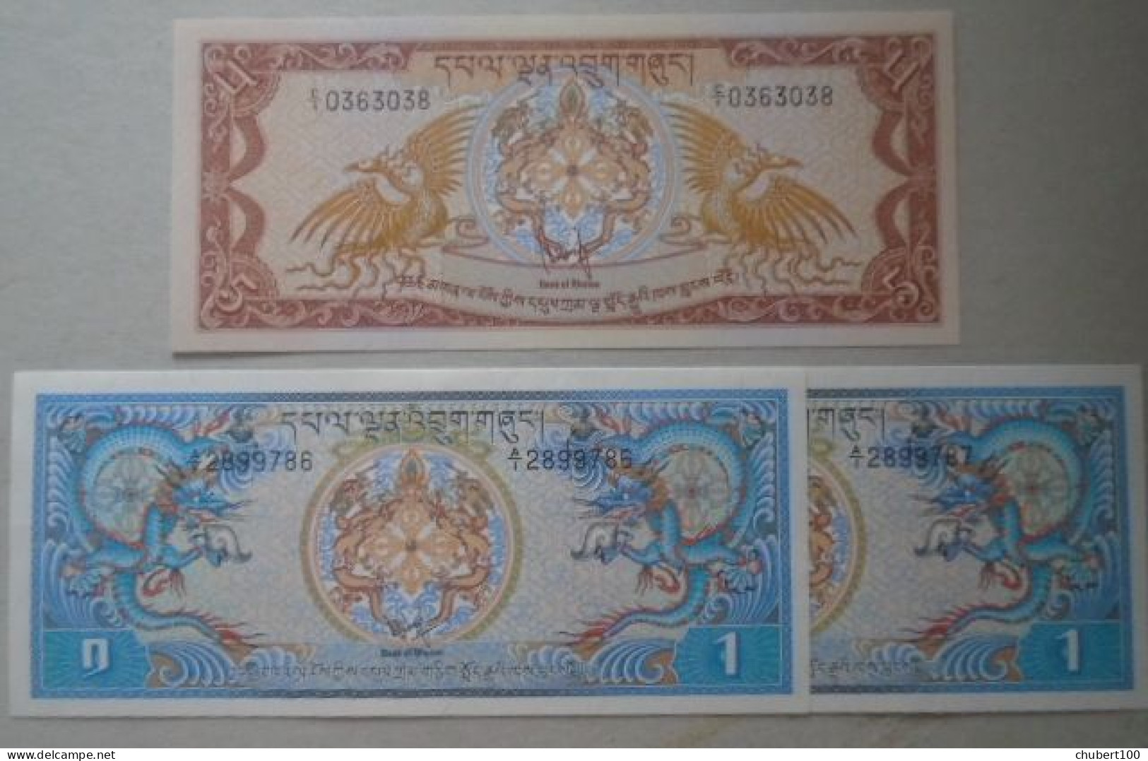 BHUTAN, P 5 + 7, 1 + 5 Ngultrum , ND 1981 , UNC, 2 + 1 Notes - Bhoutan