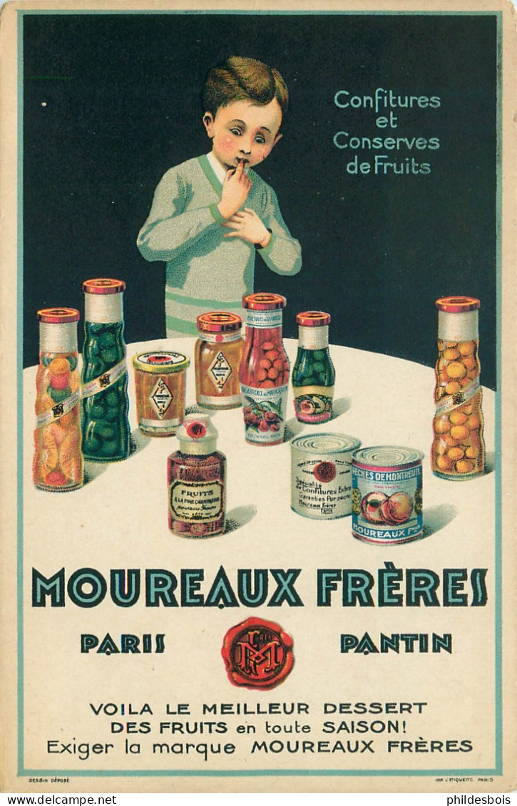 Carte PUBLICITAIRE    " Confitures Et Conserves De Fruits  "  MOUREAUX Freres Paris / Pantin - Publicité