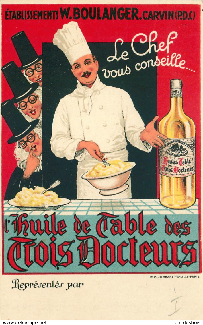 Carte PUBLICITAIRE   " Le Chef Vous Conseille Huile De Table  "  W.BOULANGER ( Carvin Pas De Calais ) - Publicité