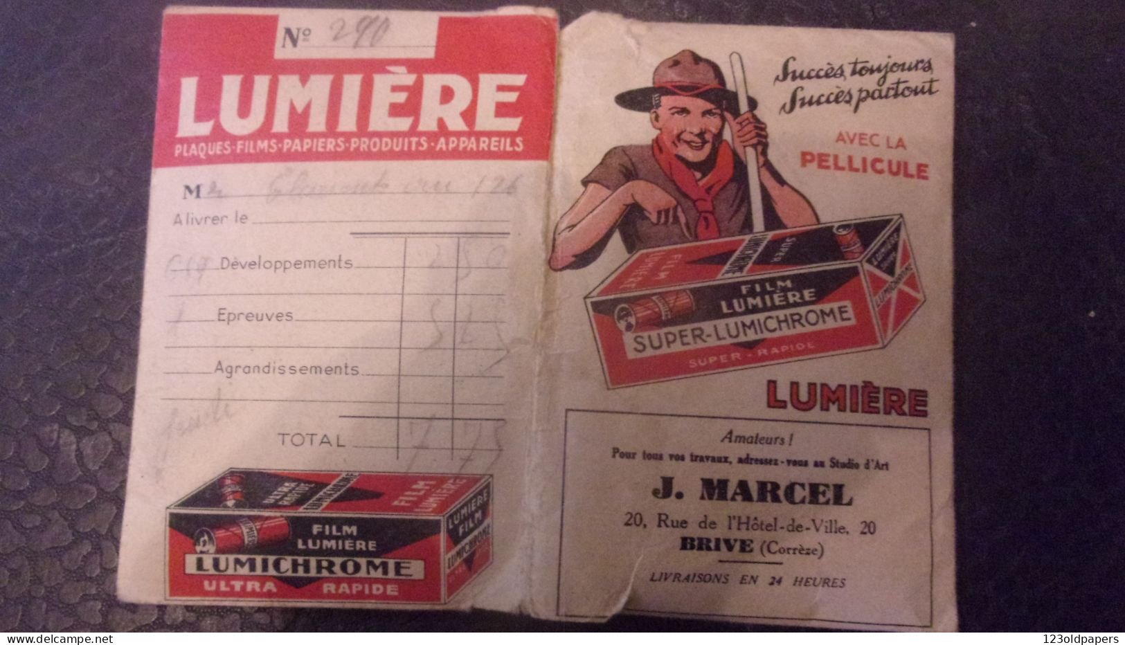 Belle Pochette De Photographie Photographe J MARCEL BRIVE CORREZE 22 PHOTOS  Scout Publicité  Film Lumière - Supplies And Equipment