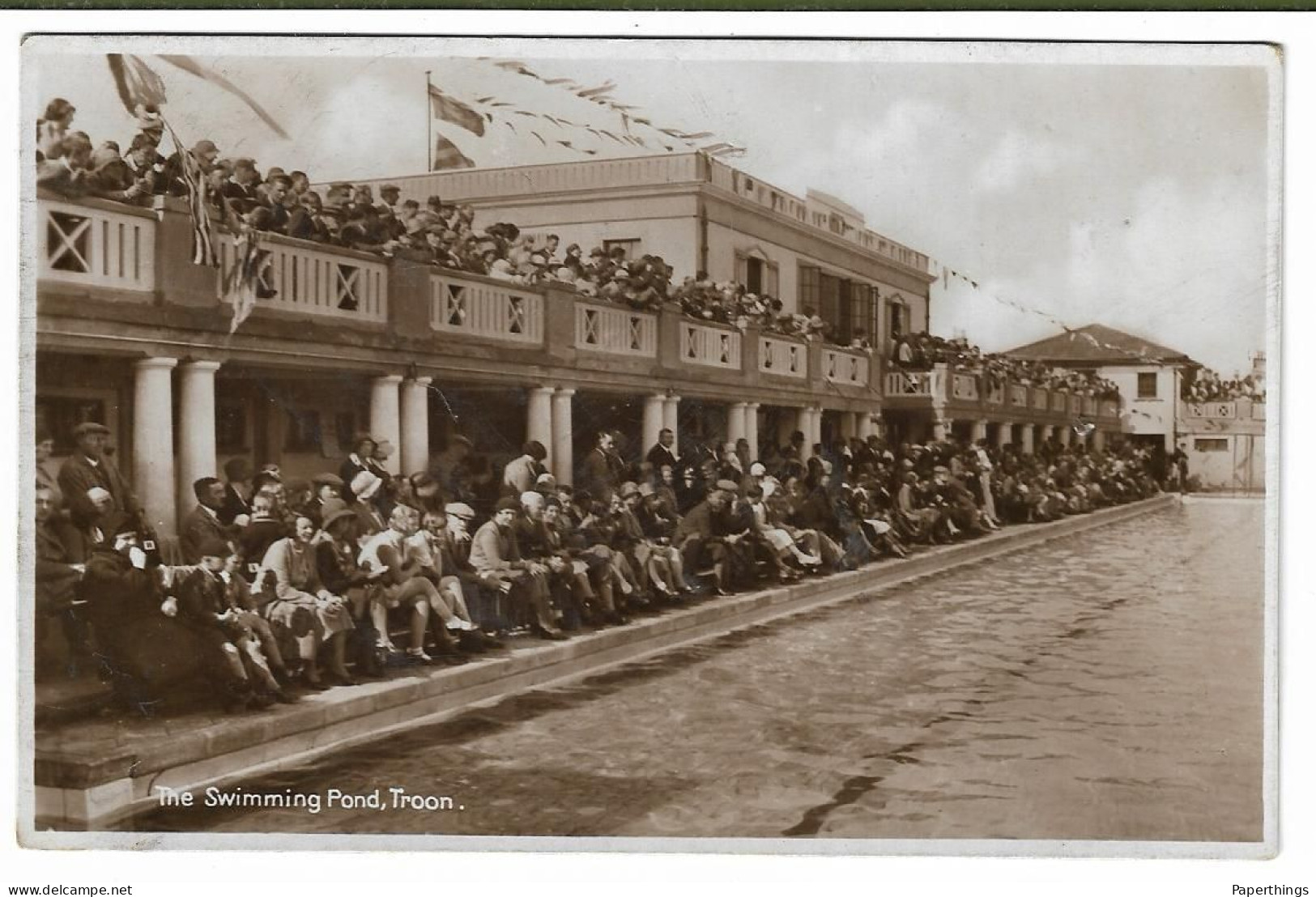 Real Photo Postcard, Scotland. Ayrshire, Troon, Swimming Pool, Pond, Building, People, 1945. - Ayrshire