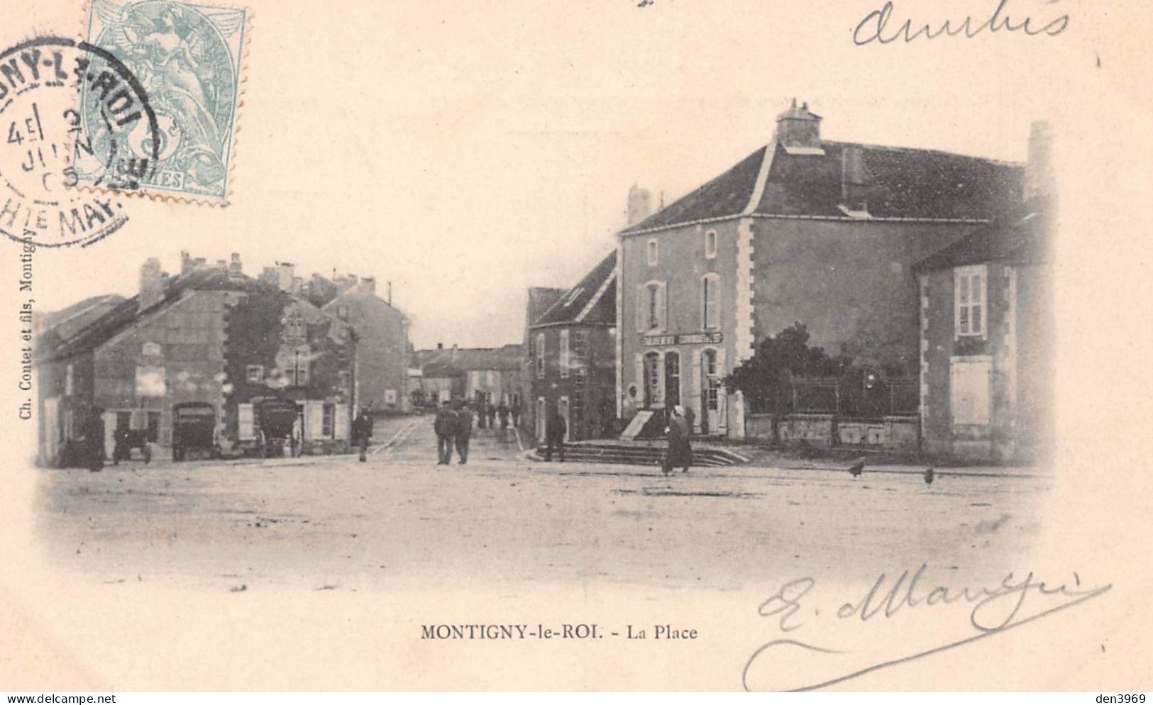 MONTIGNY-le-ROI (Haute-Marne) - La Place - Voyagé 1905 (2 Scans) - Montigny Le Roi