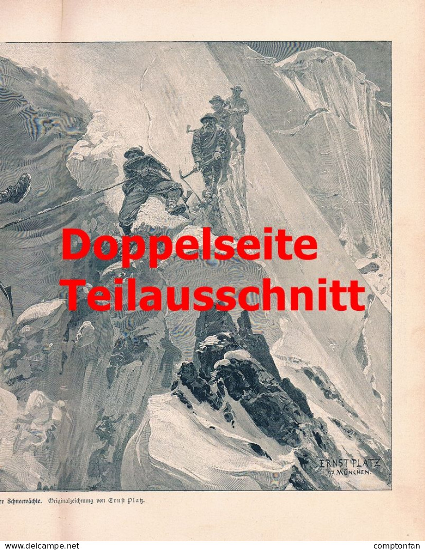 D101 2484 Ernst Platz Schneewächte Bergsteiger Absturz Kunstblatt 1899 !!! - Autres & Non Classés