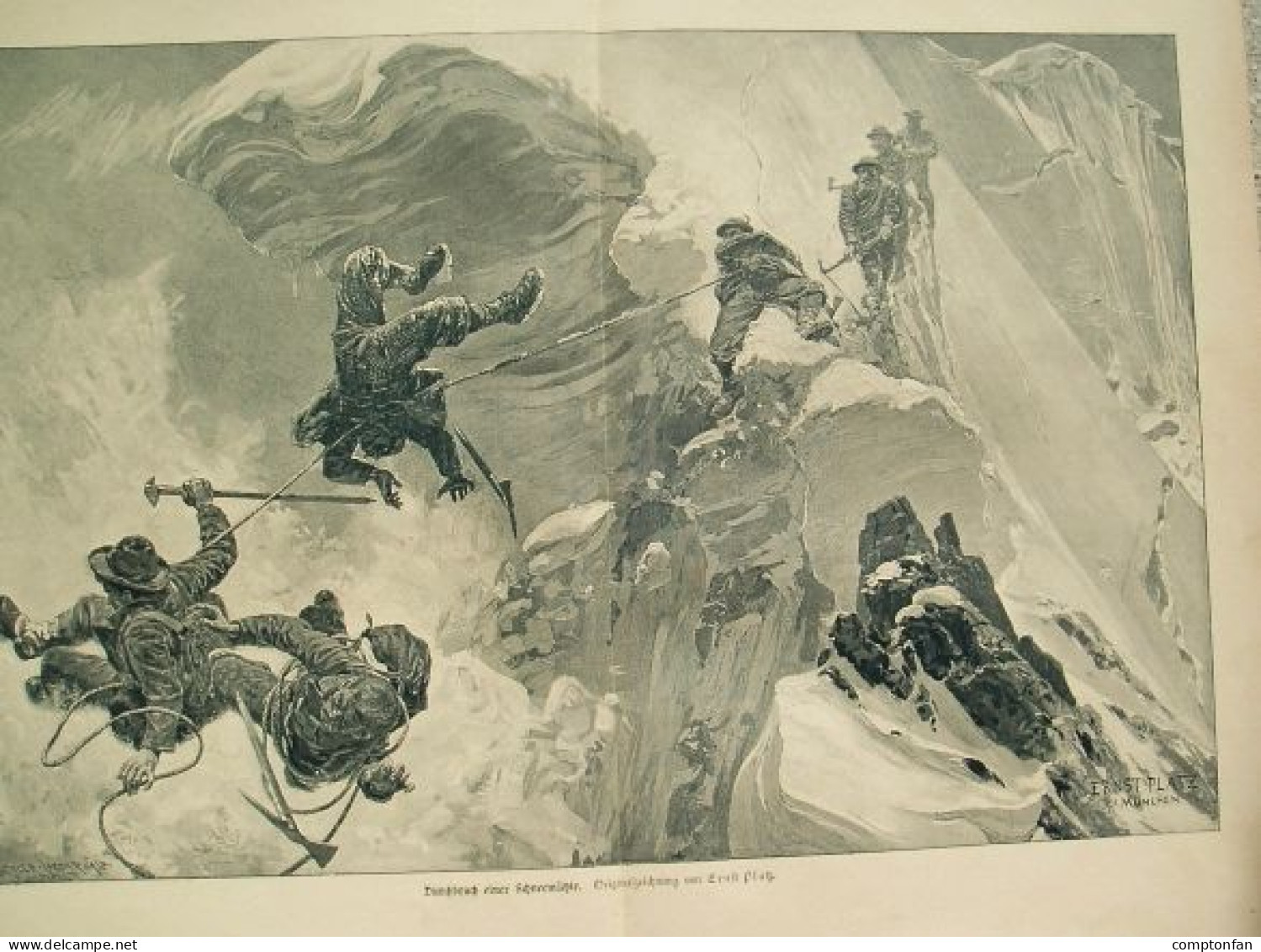 D101 2484 Ernst Platz Schneewächte Bergsteiger Absturz Kunstblatt 1899 !!! - Autres & Non Classés