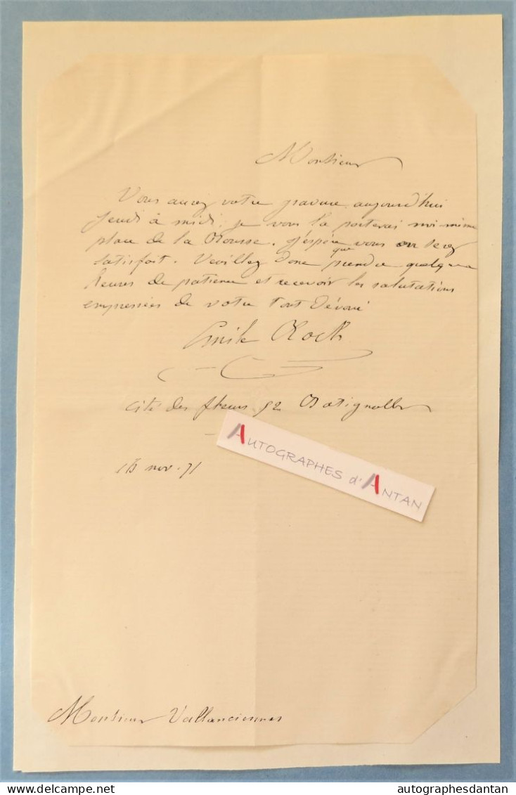 ● L.A.S 1871 Emile ROCH Graveur Cité Des Fleurs Paris Batignolles - à M. Vallanciennes - Lettre Autographe - Pittori E Scultori