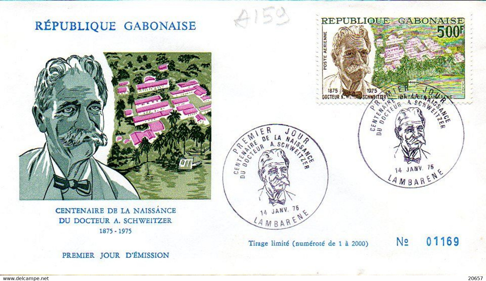 GABON A 159 Fdc Docteur Albert Schweitzer, Cachet Illustré Lambaréné - Albert Schweitzer