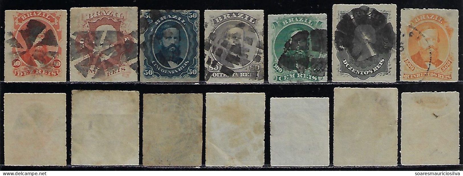 Brazil 1876 Emperor D. Pedro II Stamp 10 20 50 80 100 200 500 Réis Complete Series Used Catalog US$216 - Used Stamps
