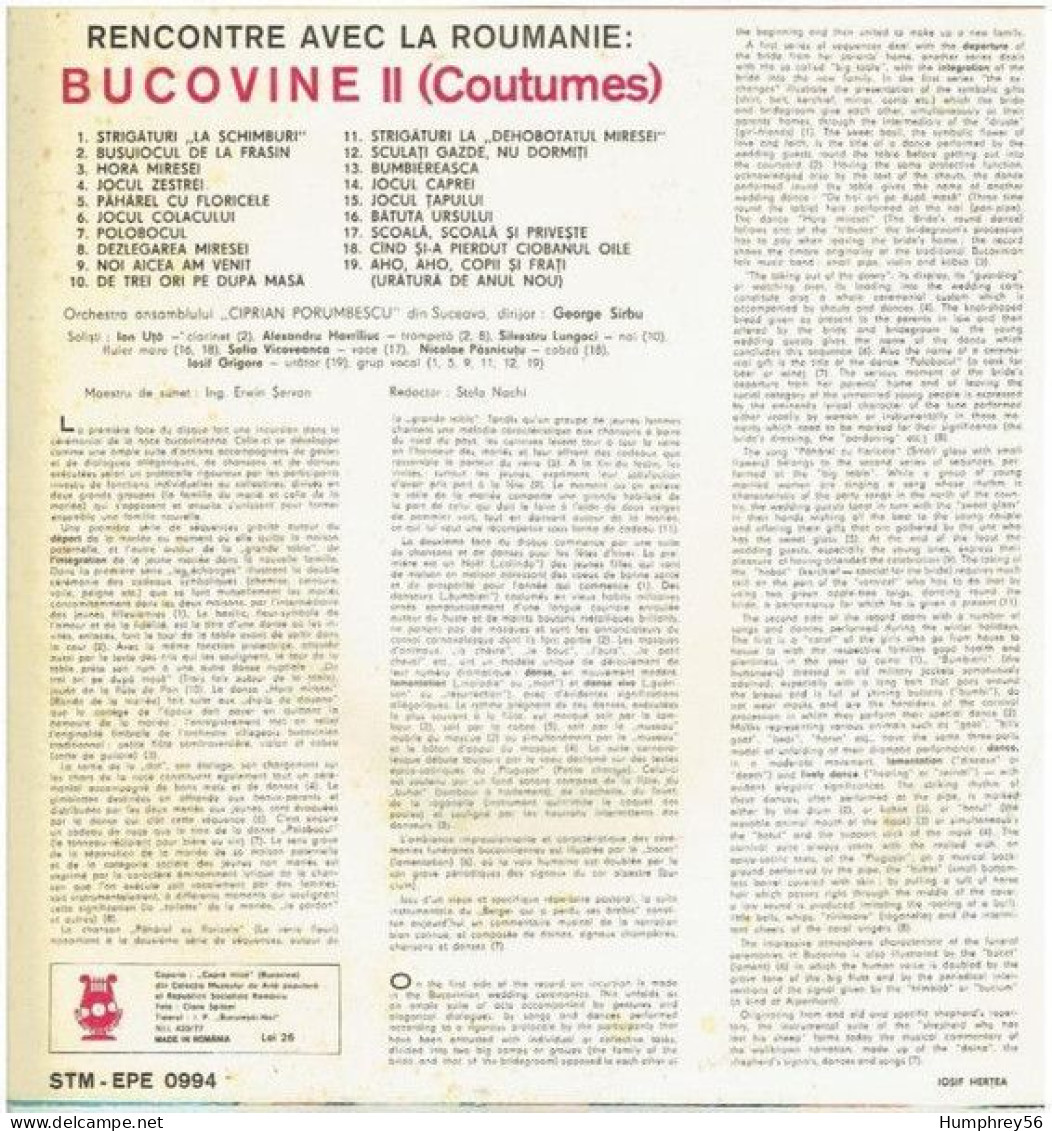 George SIRBU & Orchestra Ciprian Porumbescu - Bucovine II (Coutumes) - Country Et Folk
