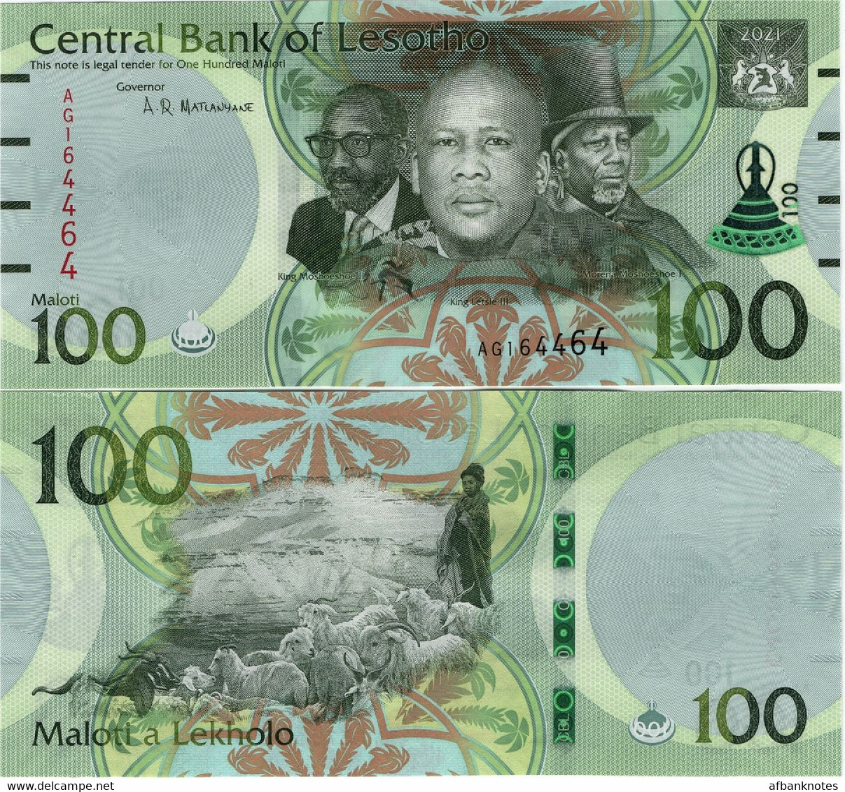 LESOTHO       100 Maloti       P-W29       2021       UNC - Lesoto