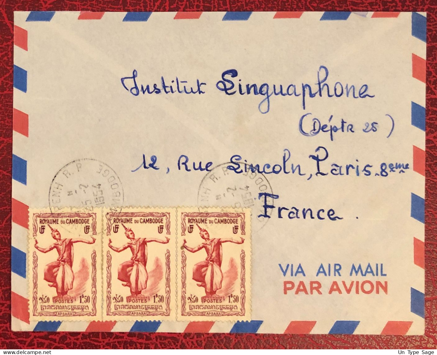 Cambodge, Divers (1ère émission) Sur Enveloppe TAD Phnom Penh 25.2.1954 Pour La France - (B1695) - Cambodja