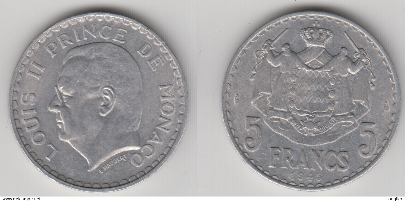 MONACO - 5 FRANCS 1945 - 1922-1949 Louis II