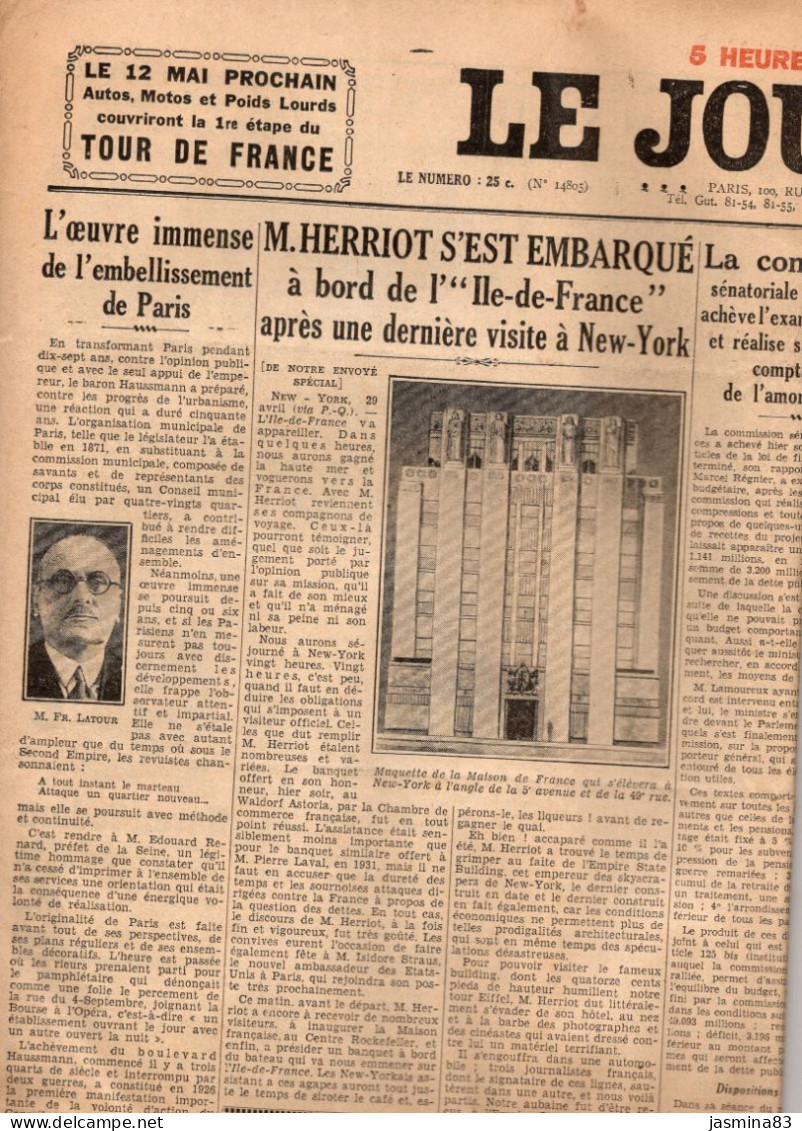 Le Journal  Du Dimanche 30 Avril 1933 - Informations Générales