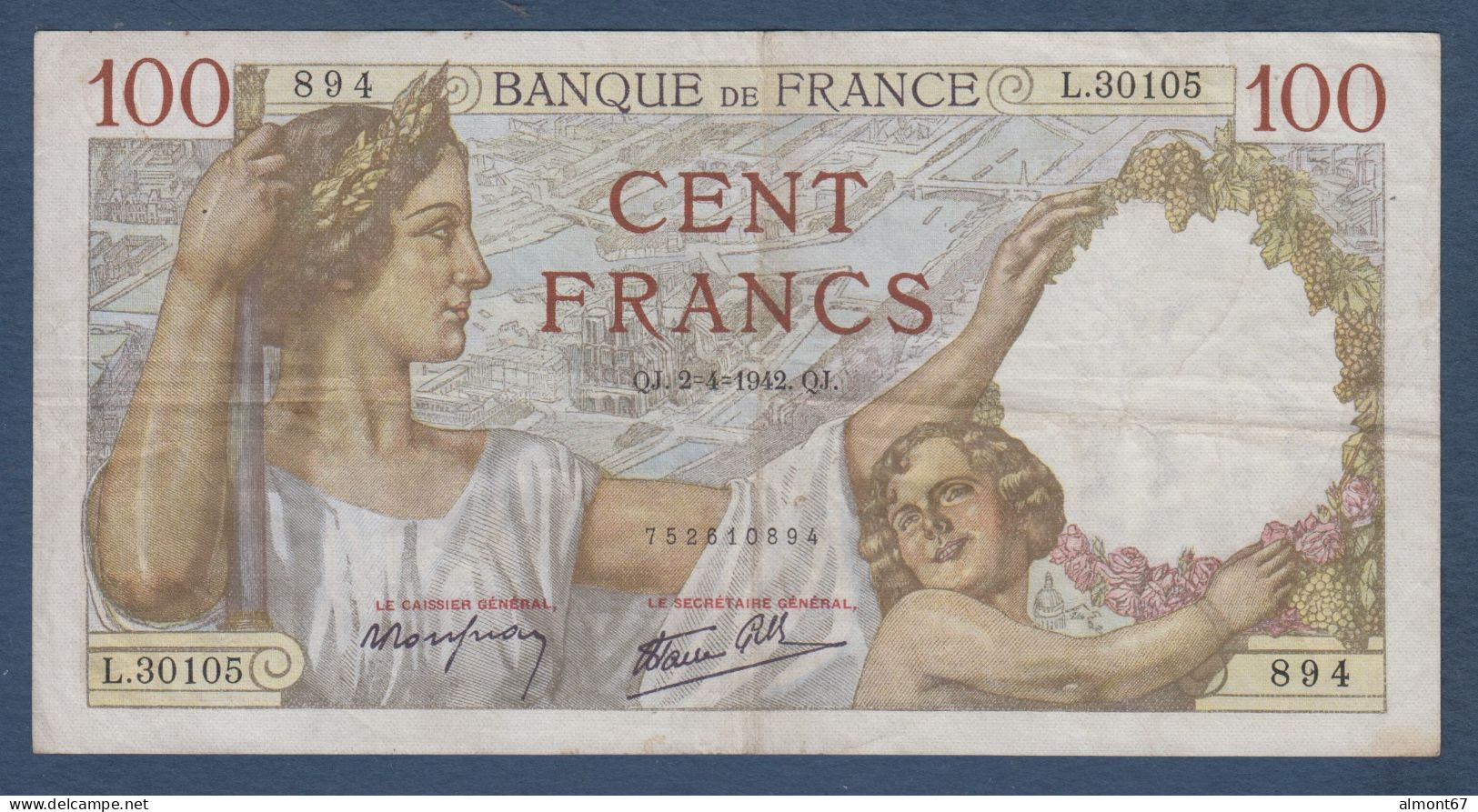 100 Francs  Sully  Du 2 - 4 - 1942 - 100 F 1939-1942 ''Sully''