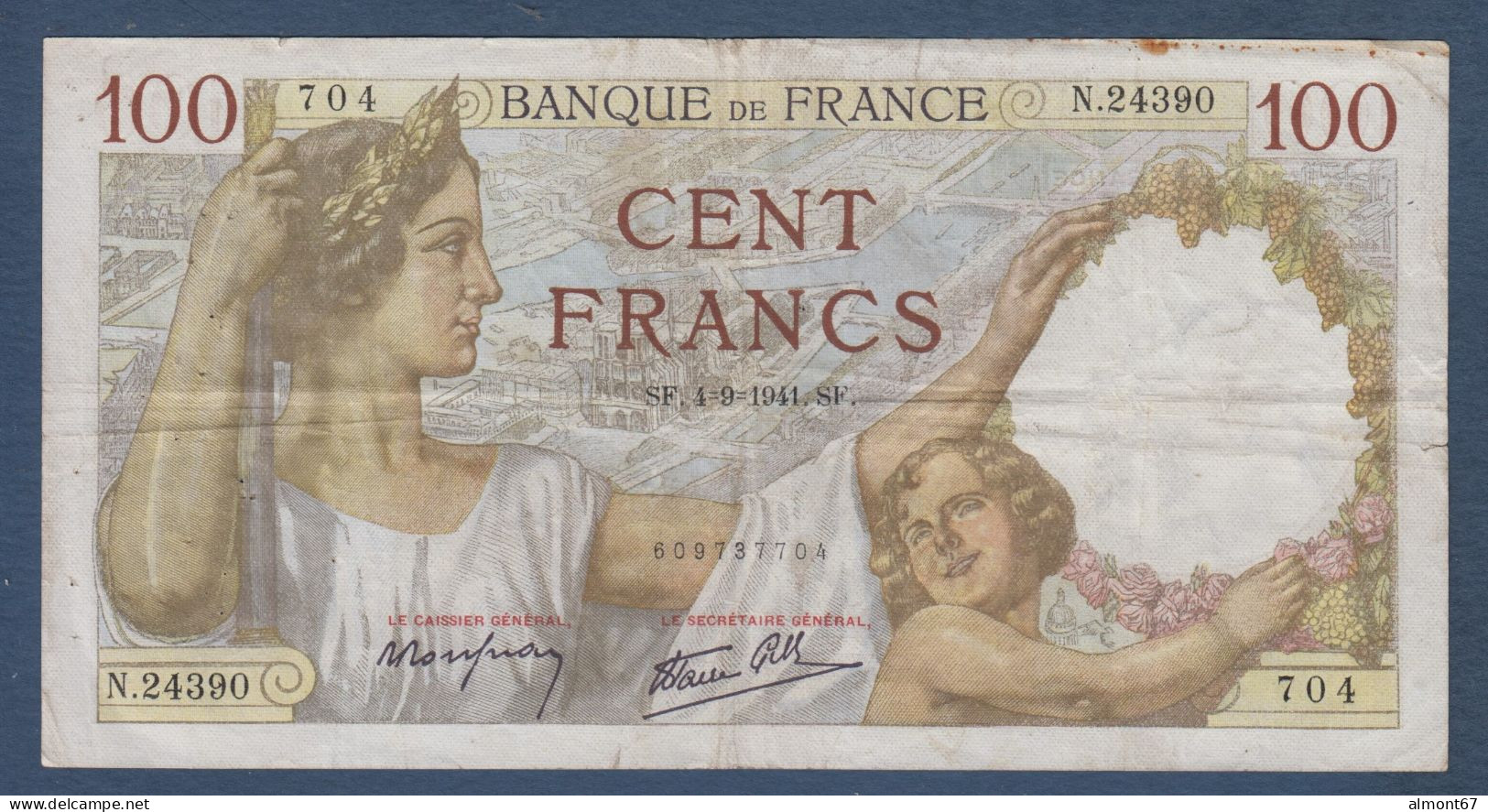 100 Francs  Sully  Du  4 - 9 - 1941 - 100 F 1939-1942 ''Sully''