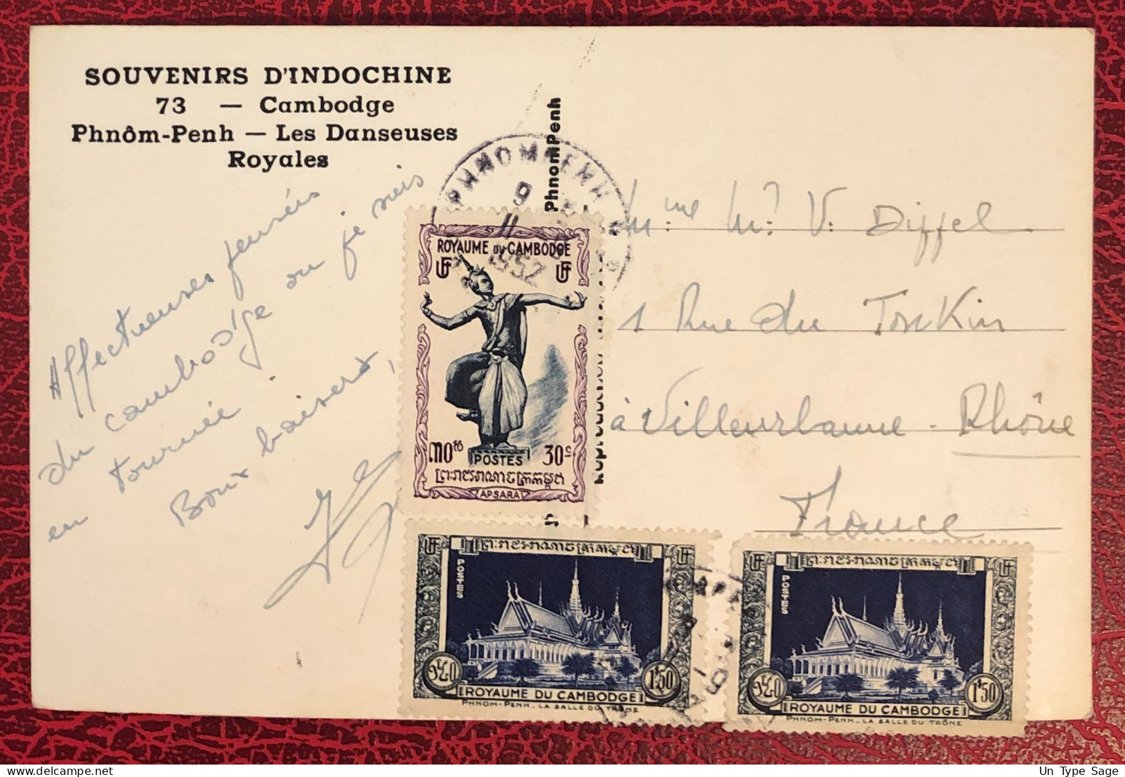 Cambodge, Divers (1ère émission) Sur Carte Postale TAD Phnom Penh 11.9.1952, Pour La France  - (B1762) - Cambodia