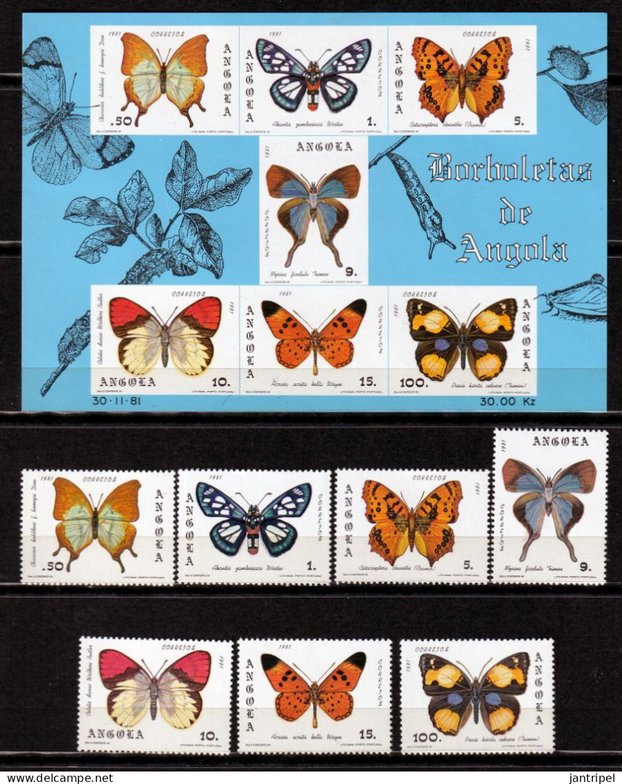 ANGOLA 1982 BUTTERFLIES SET & SHEET  MNH - Angola