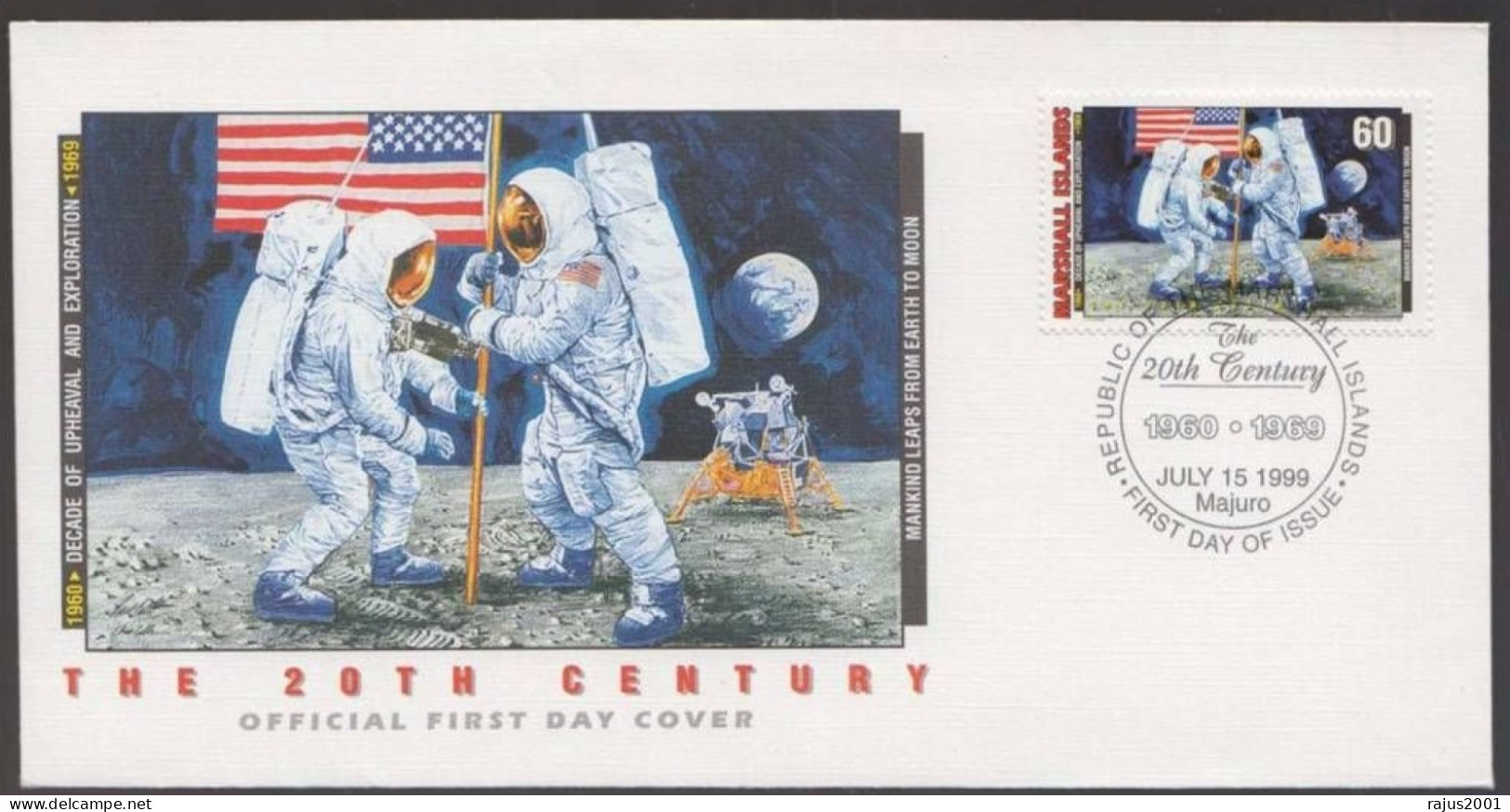 American Astronauts Neil Armstrong & Edwin Aldrin Are First Men On Moon, Footprint, Flag, Space, Astronomy, Marshall FDC - Océanie