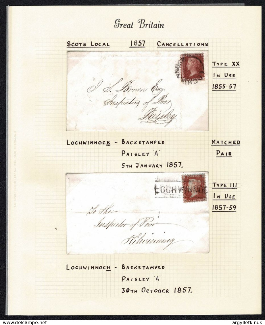 GB SCOTLAND QV LOCHWINNOCH SCOTS LOCAL MATCHED PAIR 1857 - Briefe U. Dokumente