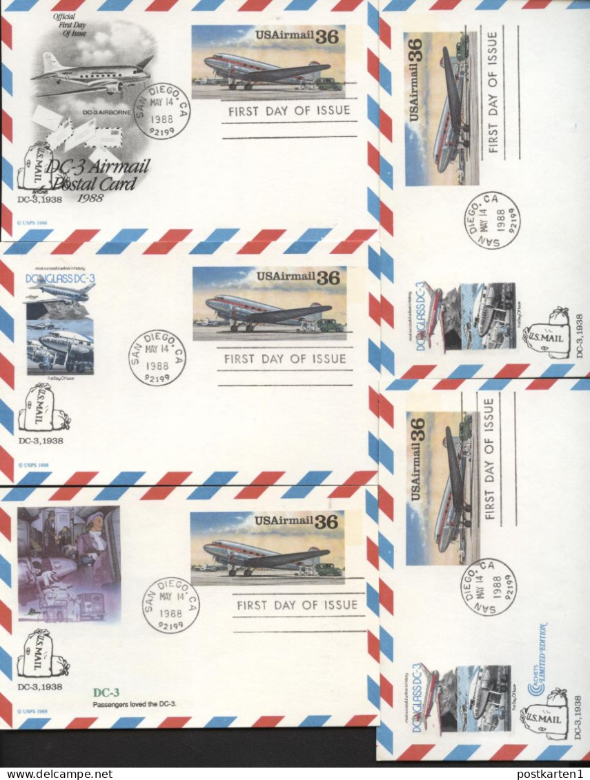 UXC24 5 Air Mail Postal Cards FDC 1988 - 1981-00
