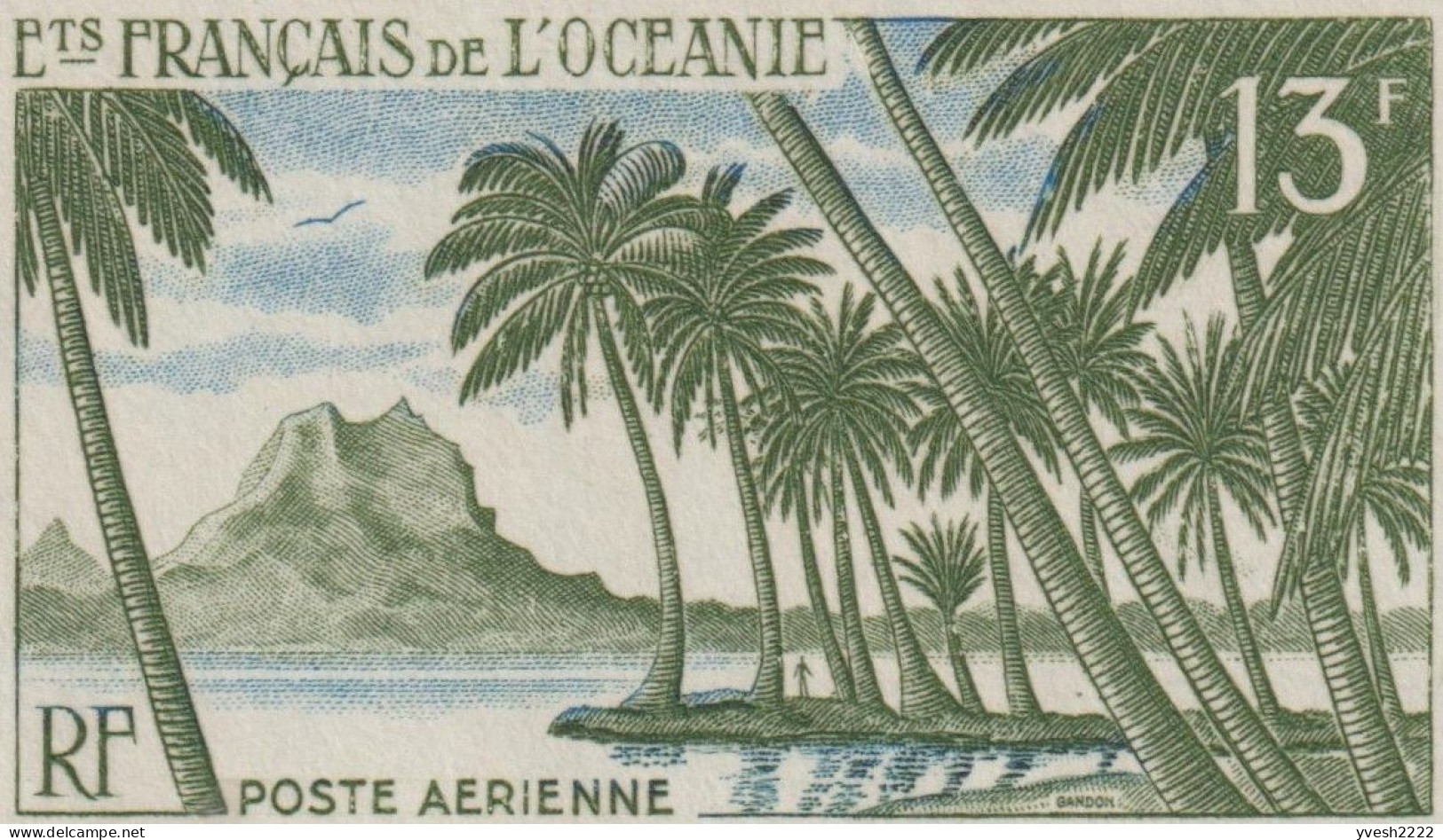 Océanie Française 1955 Y&T PA 32. Bloc De 4, Essais De Couleurs. Pic De Pahia, à Bora Bora. Palmiers, Montagne Et Océan - Mountains