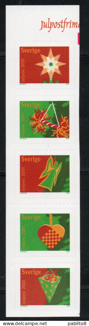 SWEDEN SVERIGE SVEZIA SUEDE 2001 CHRISTMAS NATALE NOEL WEIHNACHTEN NAVIDAD DECORATION SELF-ADHESIVE BLOCK STRIP MNH - Blocks & Sheetlets