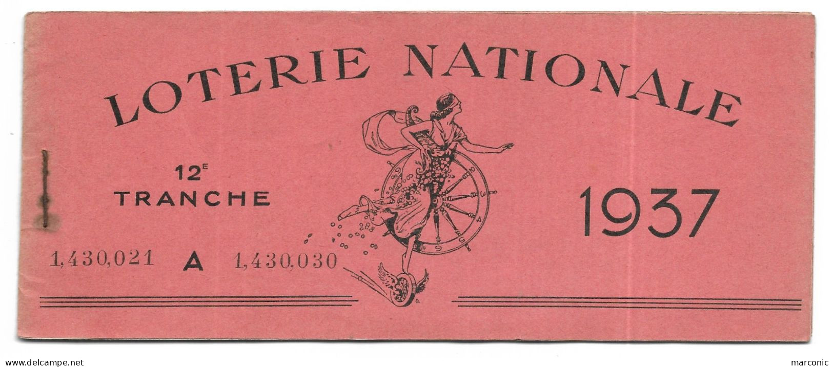 Carnet 9 Billets De Loterie Nationale 1937, 12e Tranche - Billets De Loterie