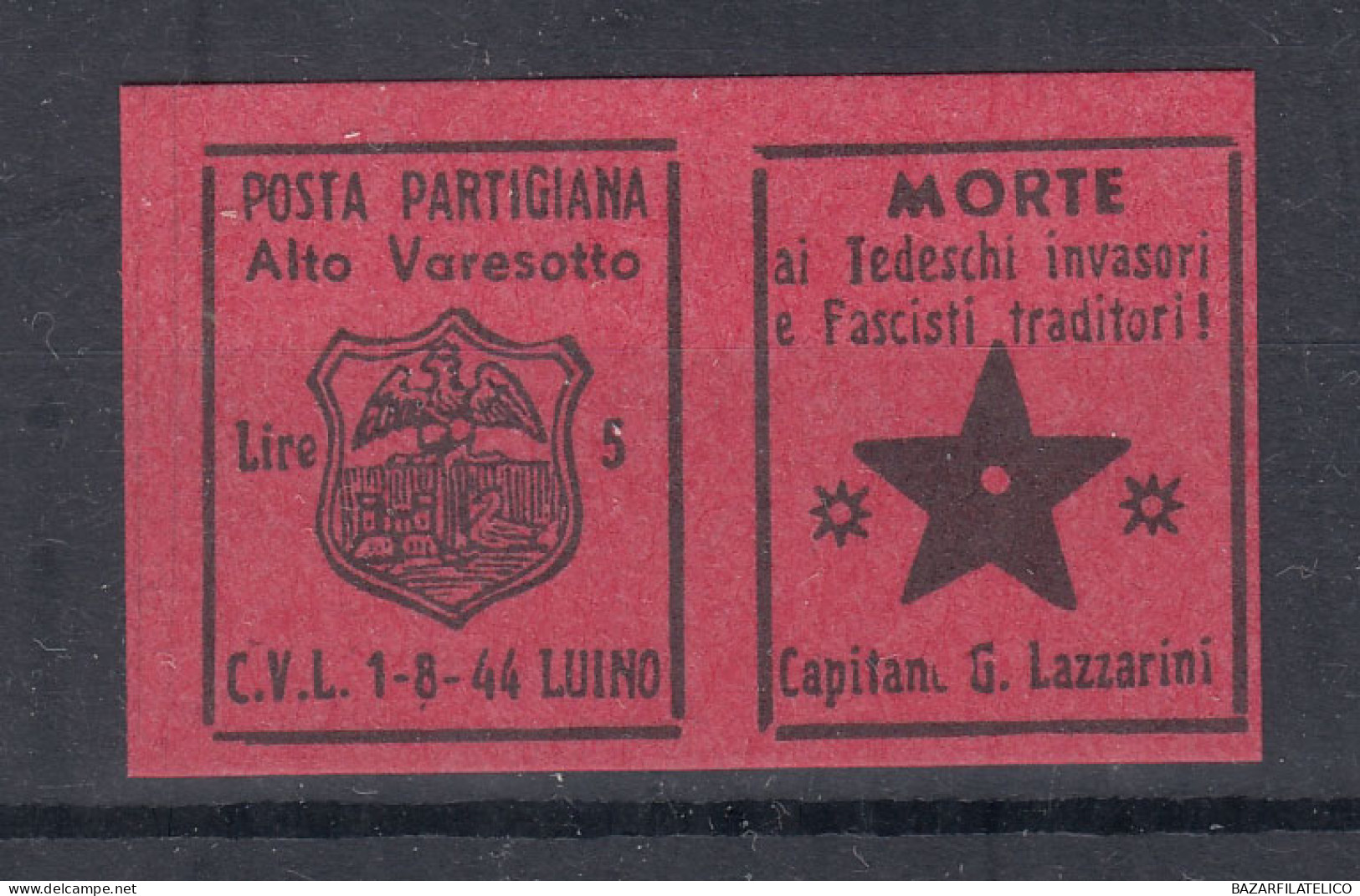 C.L.N. 1944 ALTO VARESOTTO STEMMA DI LUINO 5 LIRE VEDI VERSO 1 CLN - Comitato Di Liberazione Nazionale (CLN)