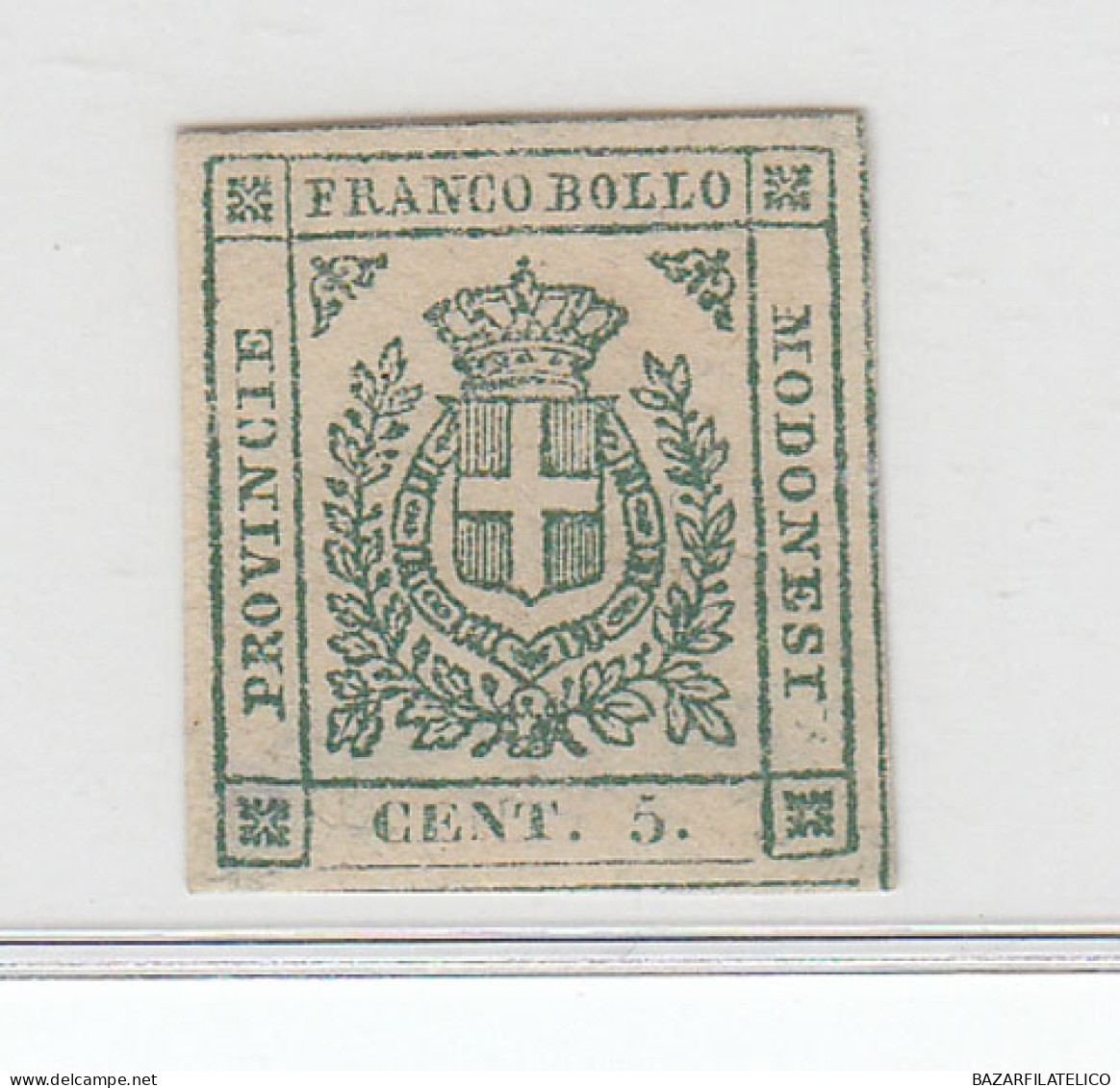 MODENA 1859 5 CENTESIMI VERDE SCURO N.12b G.O MH* FRESCHISSIMO CERTIFICATO DIENA - Modena