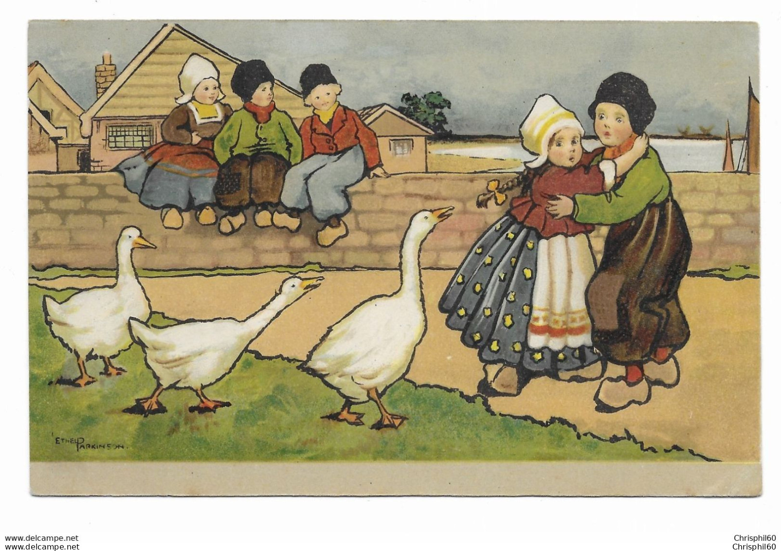 CPA écrite En 1925 - Illustrateur Parkinson, Ethel - Enfants Ayant Peur Des Oies - - Parkinson, Ethel