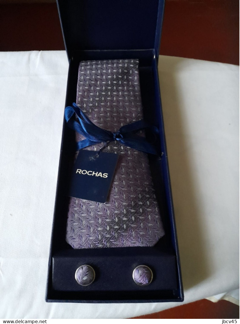 Coffret  Cravatte ROCHAS 100% SOIE   Avec Boutons De Manchettes Assortis  NEUF - Bottoni Di Colletto E Gemelli