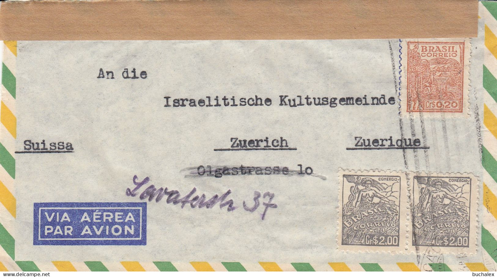 Brasilien Zensurpost Aus Dem Jahr 1955 Von Sao Paulo Nach Zürich - Cartas & Documentos